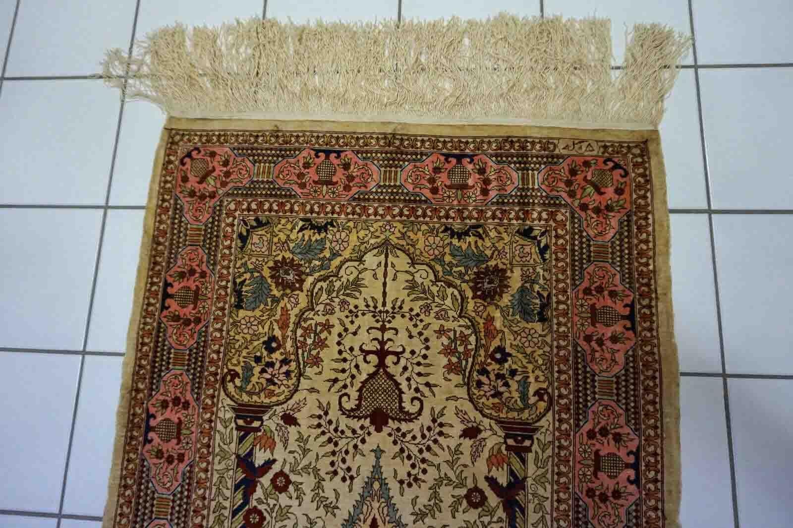 Handmade Vintage Turkish Hereke Silk Prayer Rug, 1970s, 1D23 For Sale 3