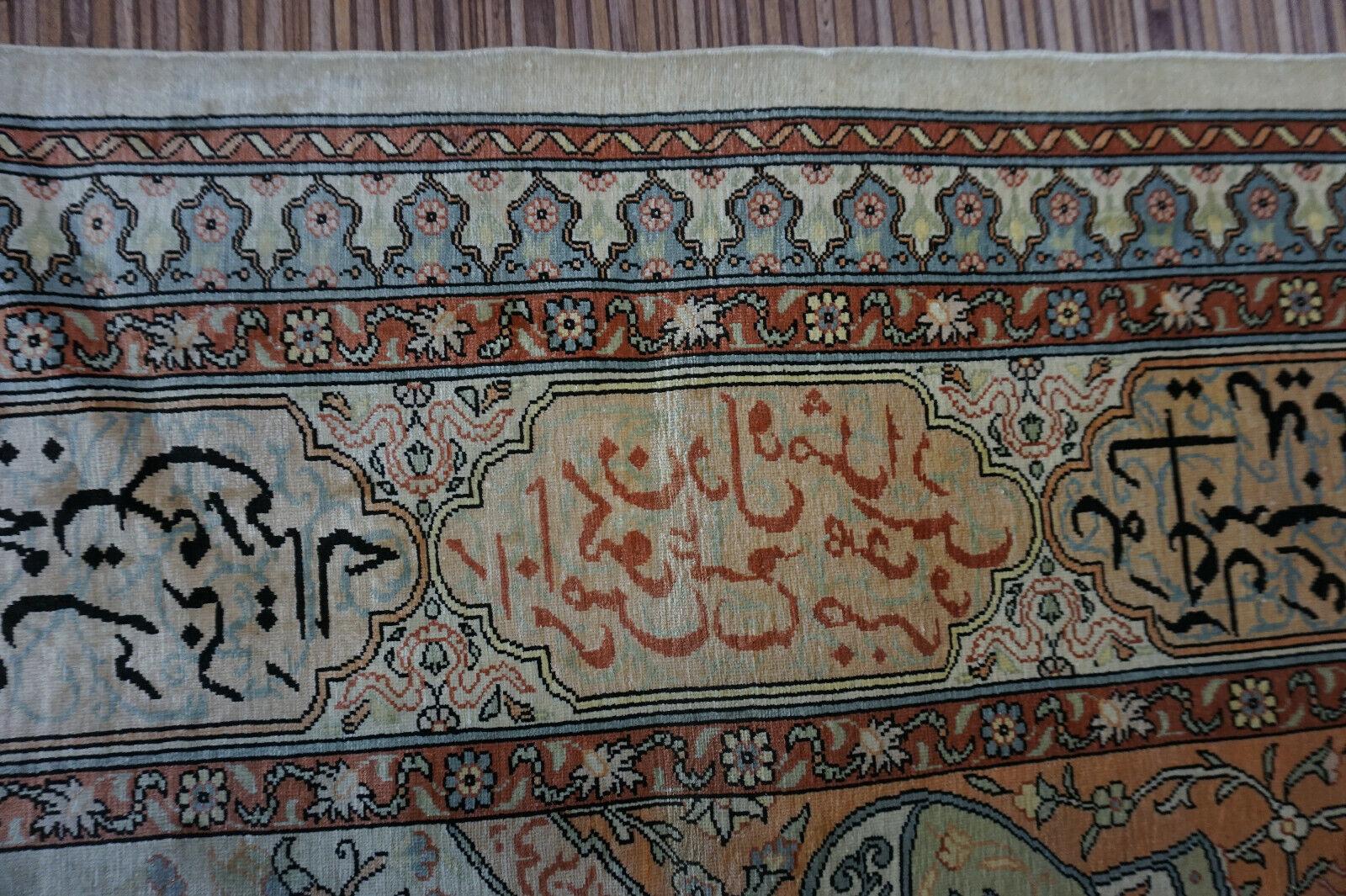 Handmade Vintage Turkish Hereke Silk Prayer Rug 3.2' x 4.5', 1970s - 1D52 For Sale 6