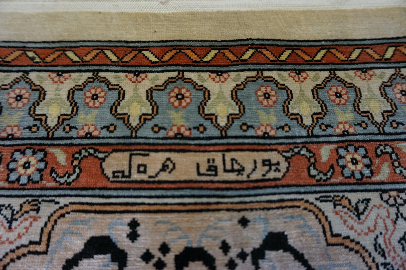 Handmade Vintage Turkish Hereke Silk Prayer Rug 3.2' x 4.5', 1970s - 1D52 For Sale 2