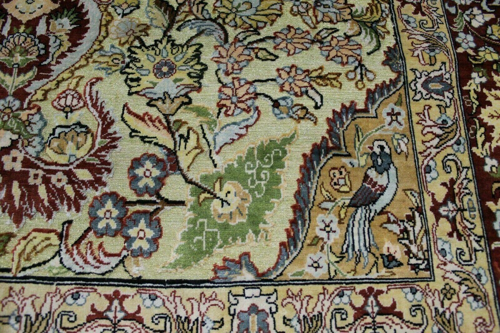 Wool Handmade Vintage Turkish Hereke Silk Prayer Rug 3.3' x 4.7', 1950s - 1K40 For Sale