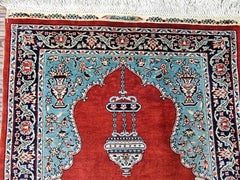 Handmade Vintage Turkish Hereke Silk Rug 13" x 17" 1970s - 1D190