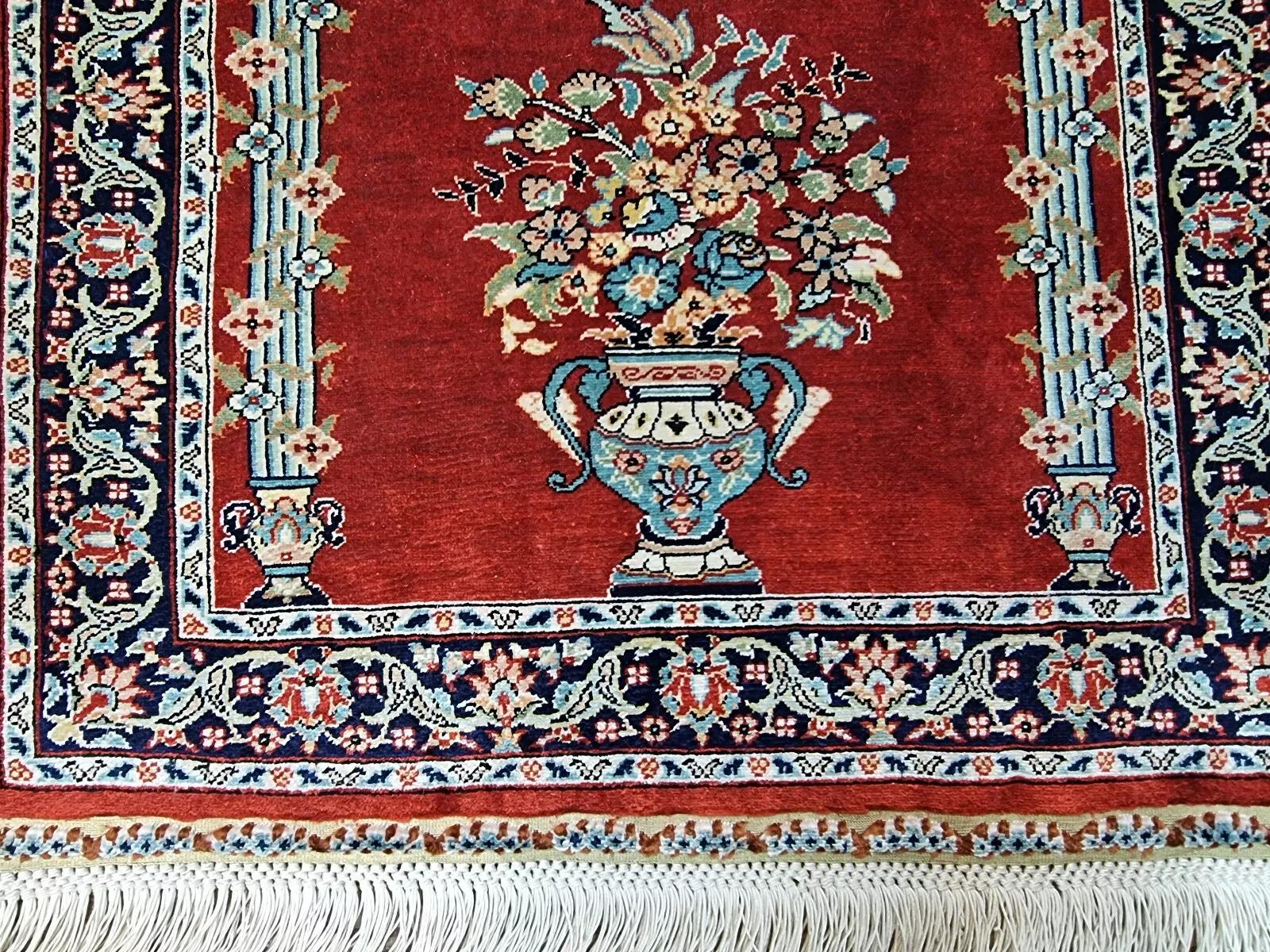 Annodato a mano Tappeto di seta turco Hereke vintage fatto a mano 13