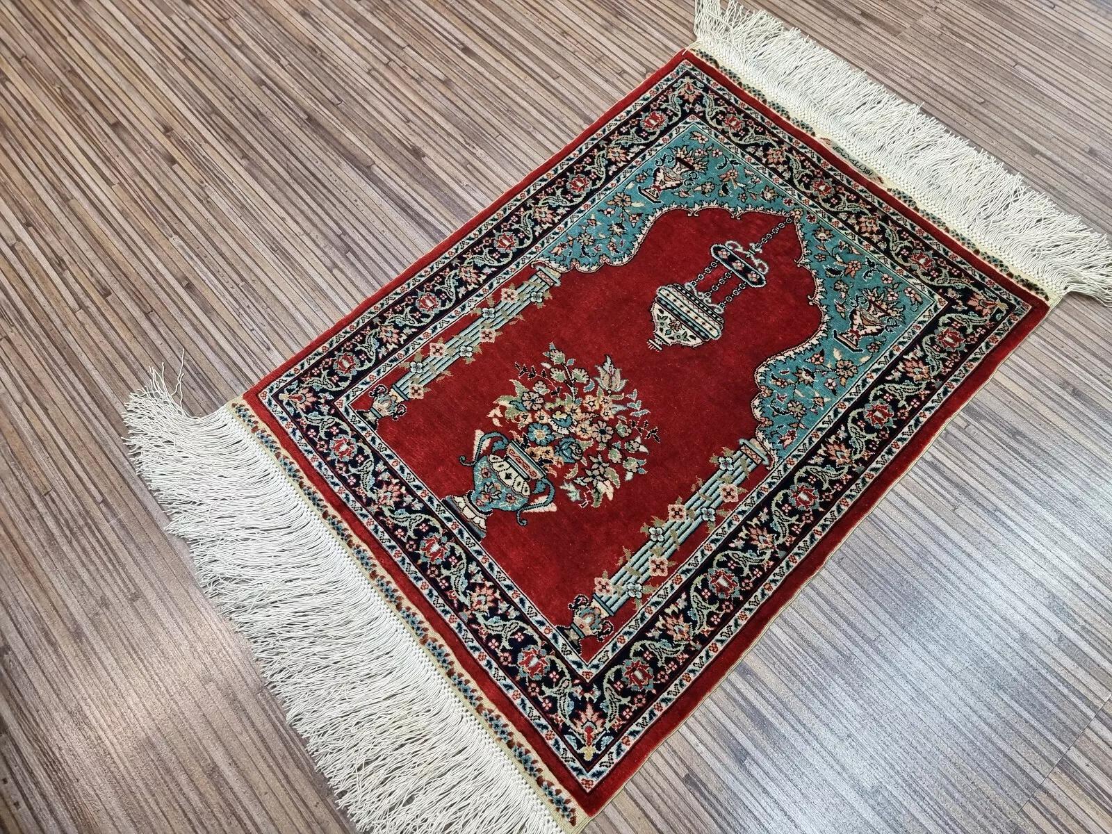 Fine XX secolo Tappeto di seta turco Hereke vintage fatto a mano 13