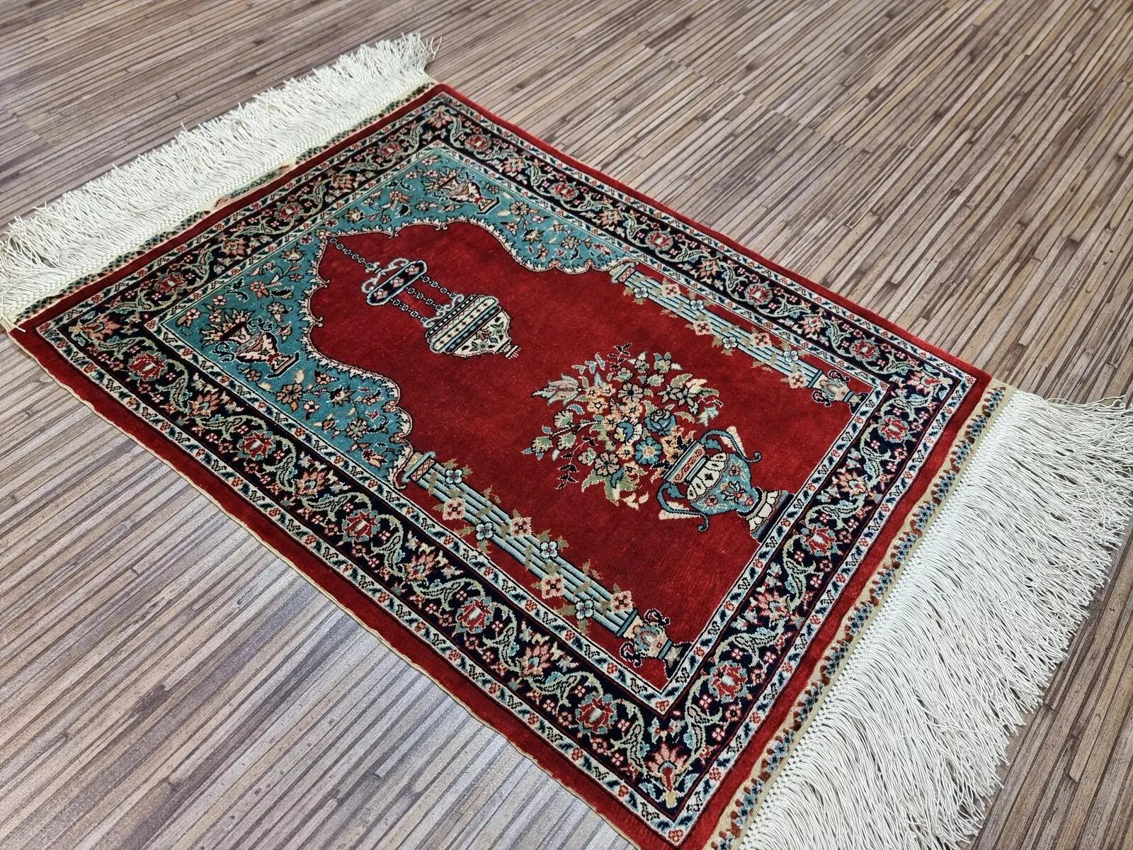 Tappeto di seta turco Hereke vintage fatto a mano 13