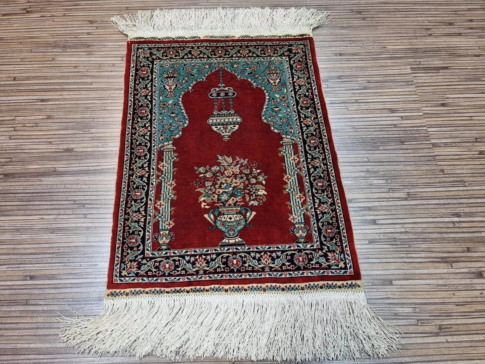 Tappeto di seta turco Hereke vintage fatto a mano 13
