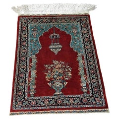 Tappeto di seta turco Hereke vintage fatto a mano 13" x 17" anni '70 - 1D190