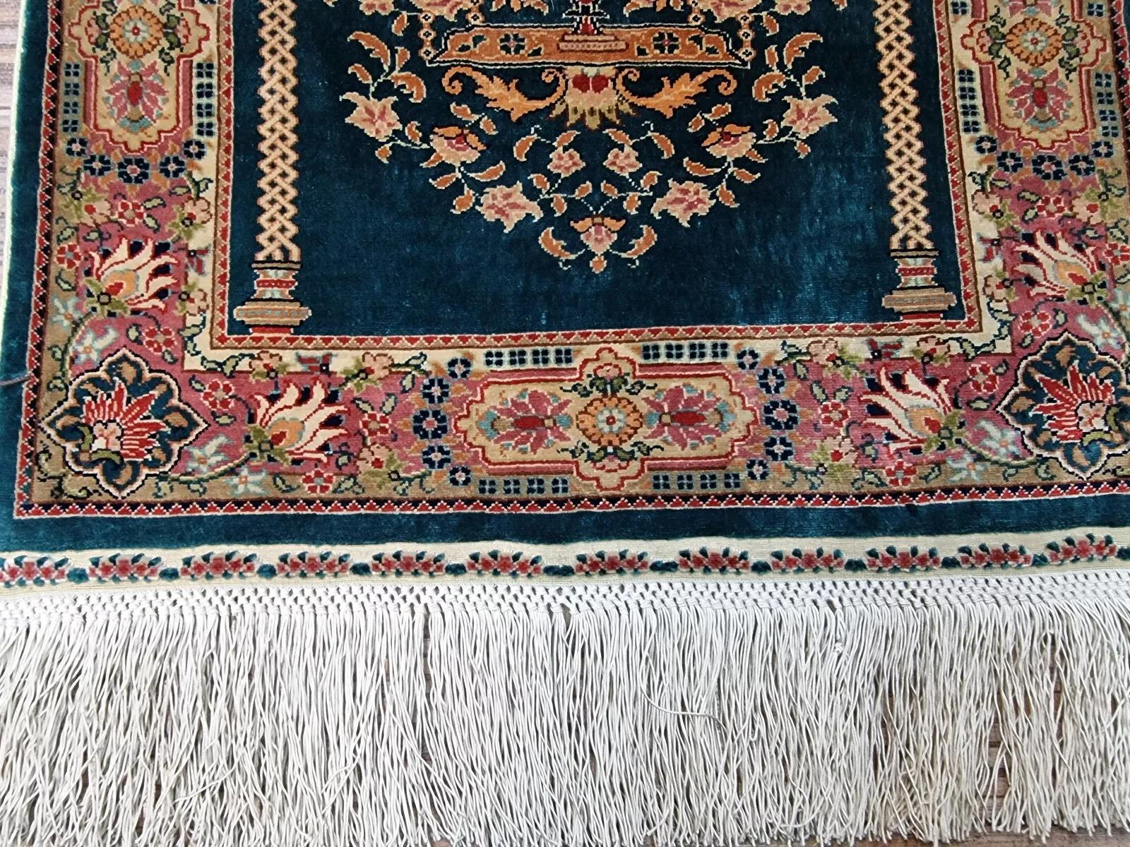 Noué à la main Tapis turc Hereke vintage fait à la main 13