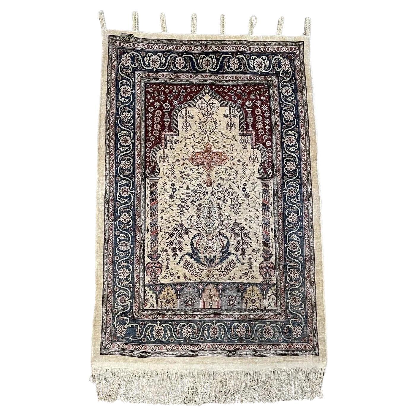 Handmade Vintage Turkish Hereke Silk Rug 2.2' x 3.3', 1970s - 1N53