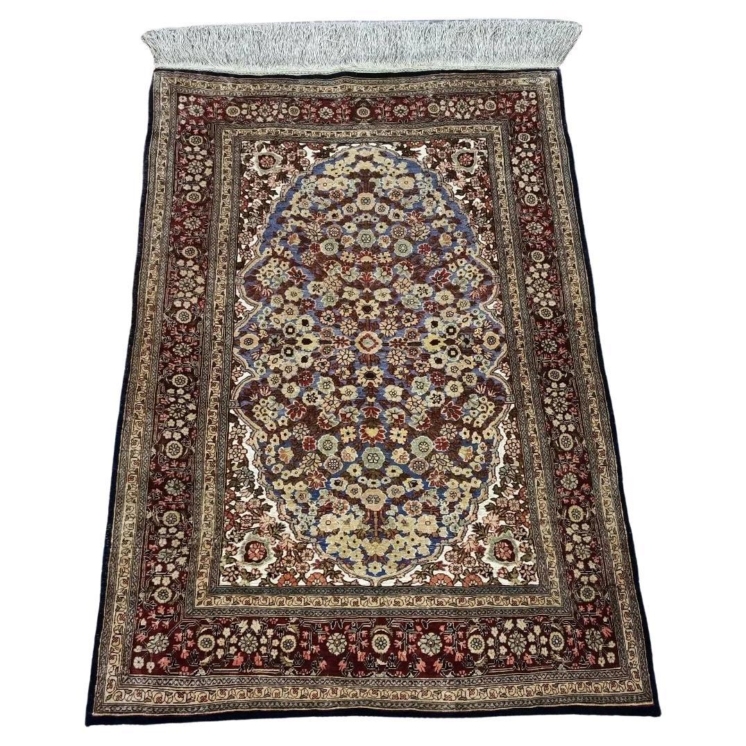 Handmade Vintage Turkish Hereke Silk Rug 2.3' x 3.3', 1980s - 1D133