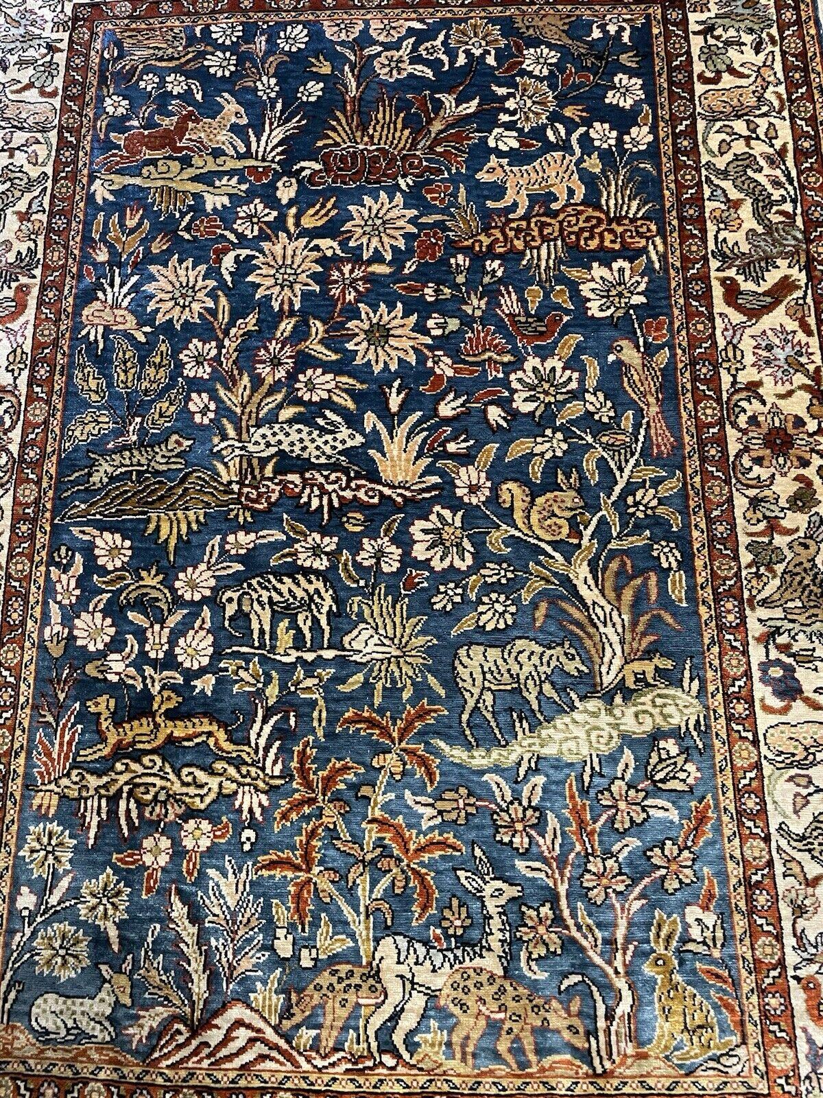 Tappeto di seta turco Hereke vintage fatto a mano 2,5' x 3,6', anni '70 - 1N73 in vendita 7