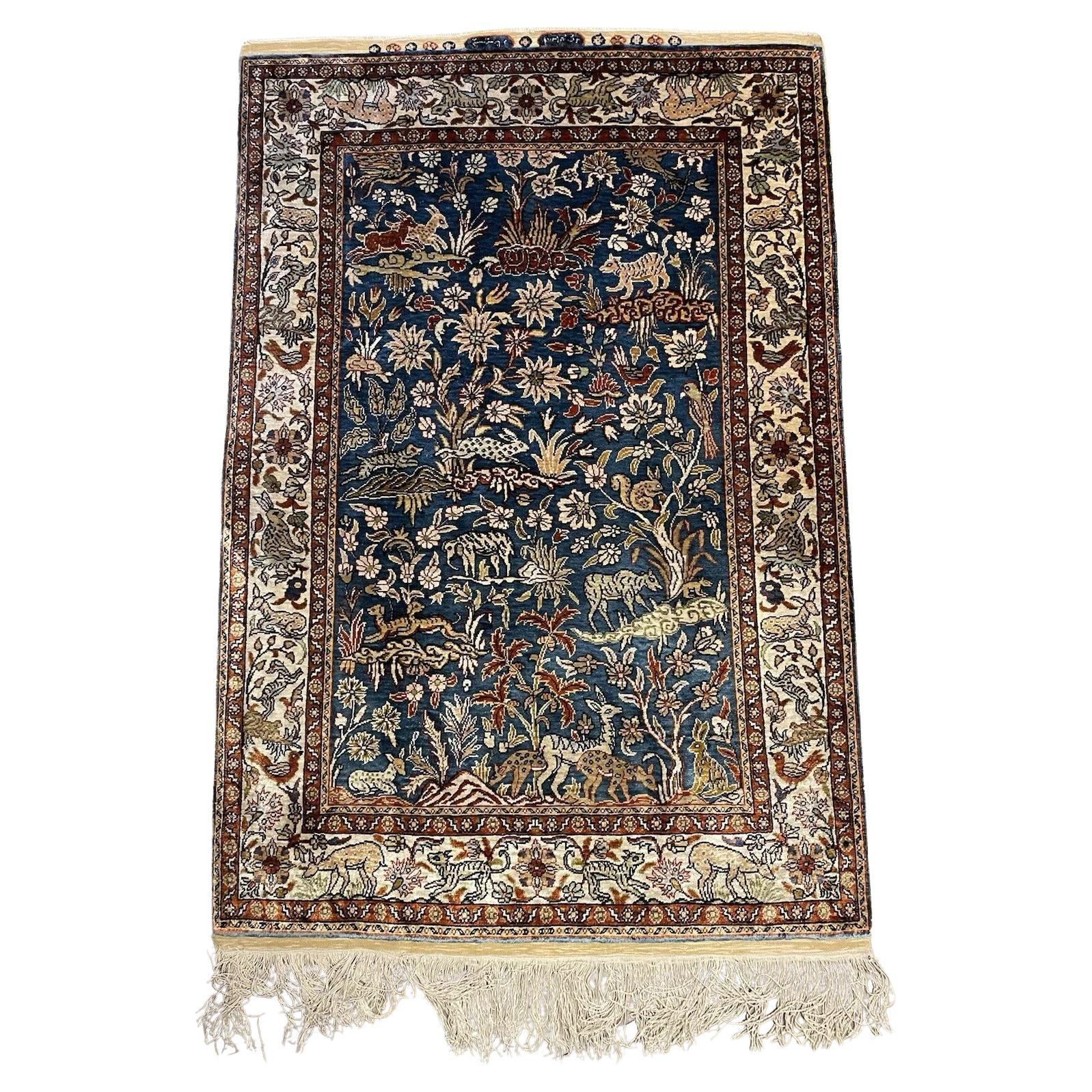 Handmade Vintage Turkish Hereke Silk Rug 2.5' x 3.6', 1970s - 1N73