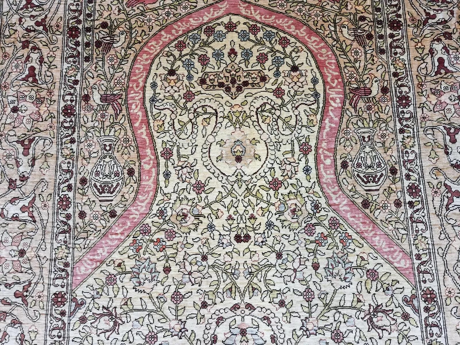 Tappeto di seta turco Hereke vintage fatto a mano 2,6' x 3,7', anni '80 - 1D134 In condizioni buone in vendita a Bordeaux, FR