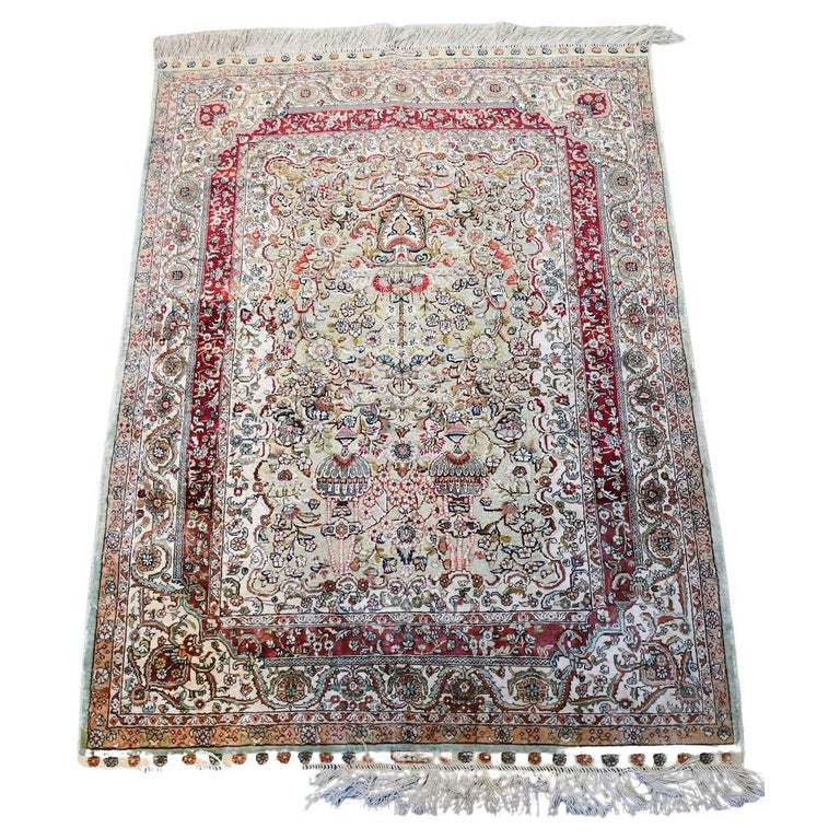 Handmade Vintage Turkish Hereke Silk Rug, 1970s, 1G50 For Sale at 1stDibs