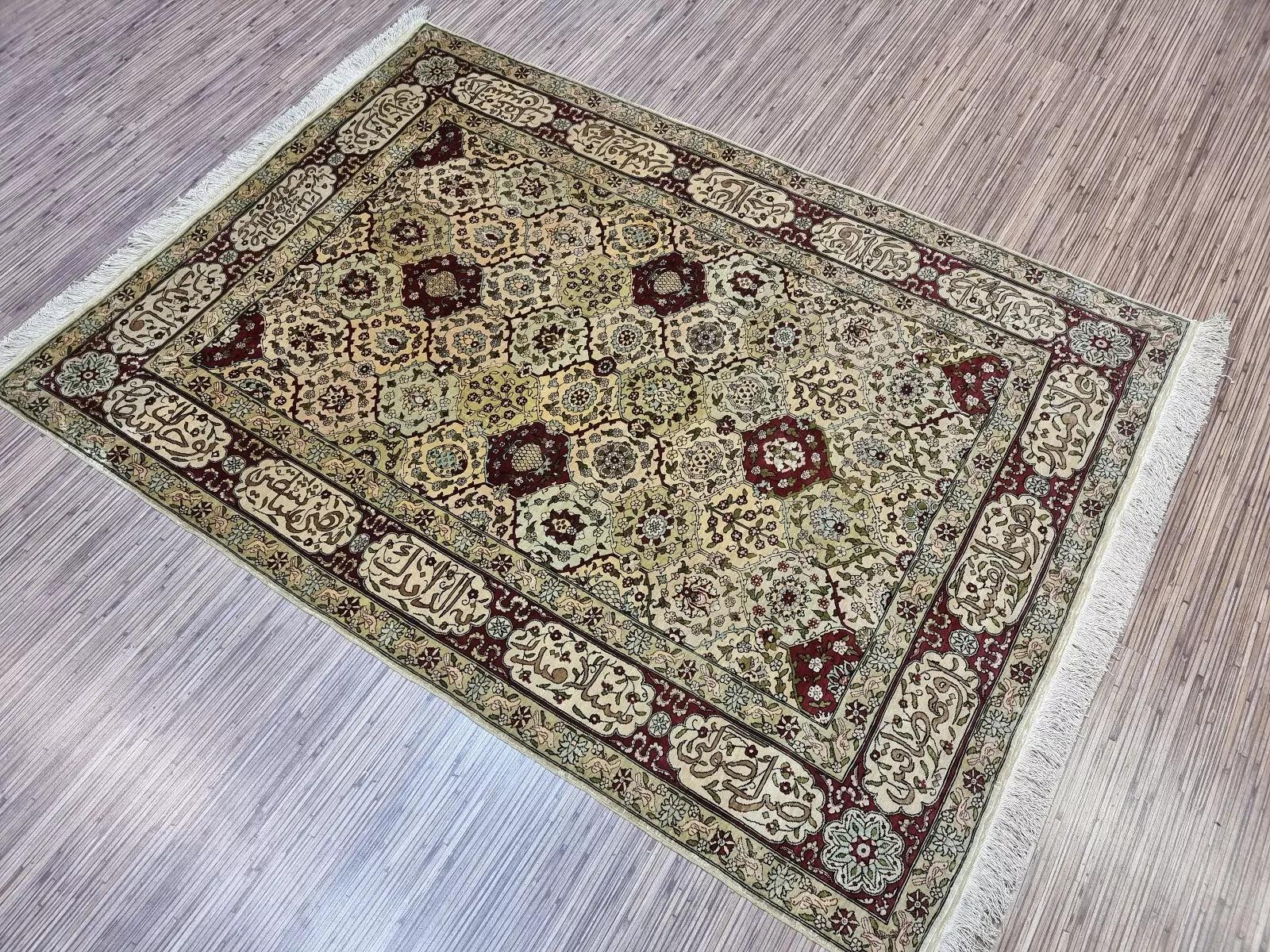 Tappeto di seta turco Hereke vintage fatto a mano 3,3' x 4,7', anni '60 - 1D128 in vendita 4