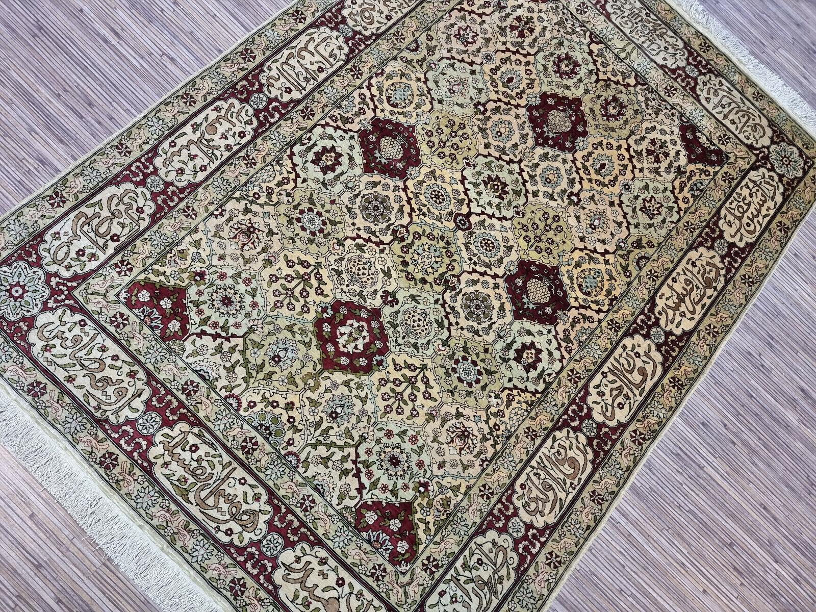 Tappeto di seta turco Hereke vintage fatto a mano 3,3' x 4,7', anni '60 - 1D128 in vendita 6