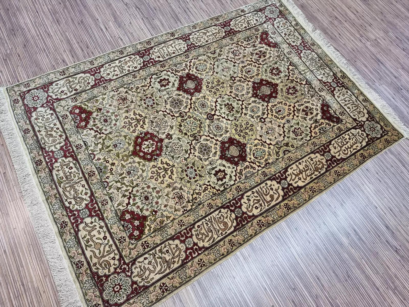 Tappeto di seta turco Hereke vintage fatto a mano 3,3' x 4,7', anni '60 - 1D128 in vendita 1