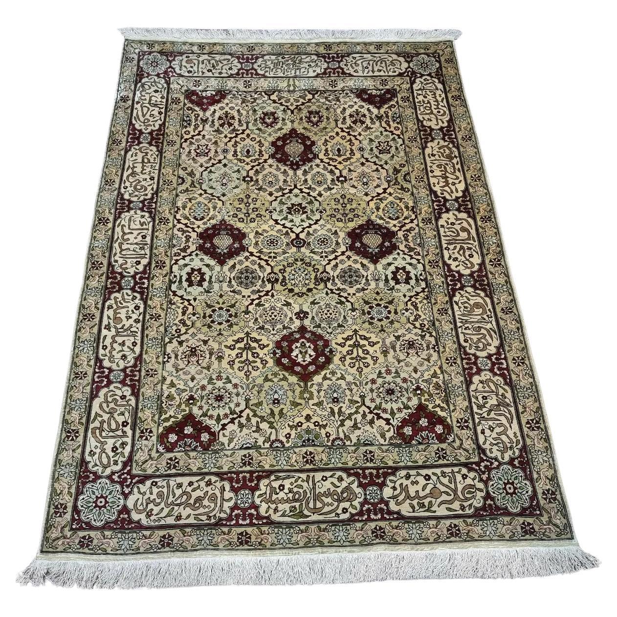 Handmade Vintage Turkish Hereke Silk Rug 3.3' x 4.7', 1960s - 1D128