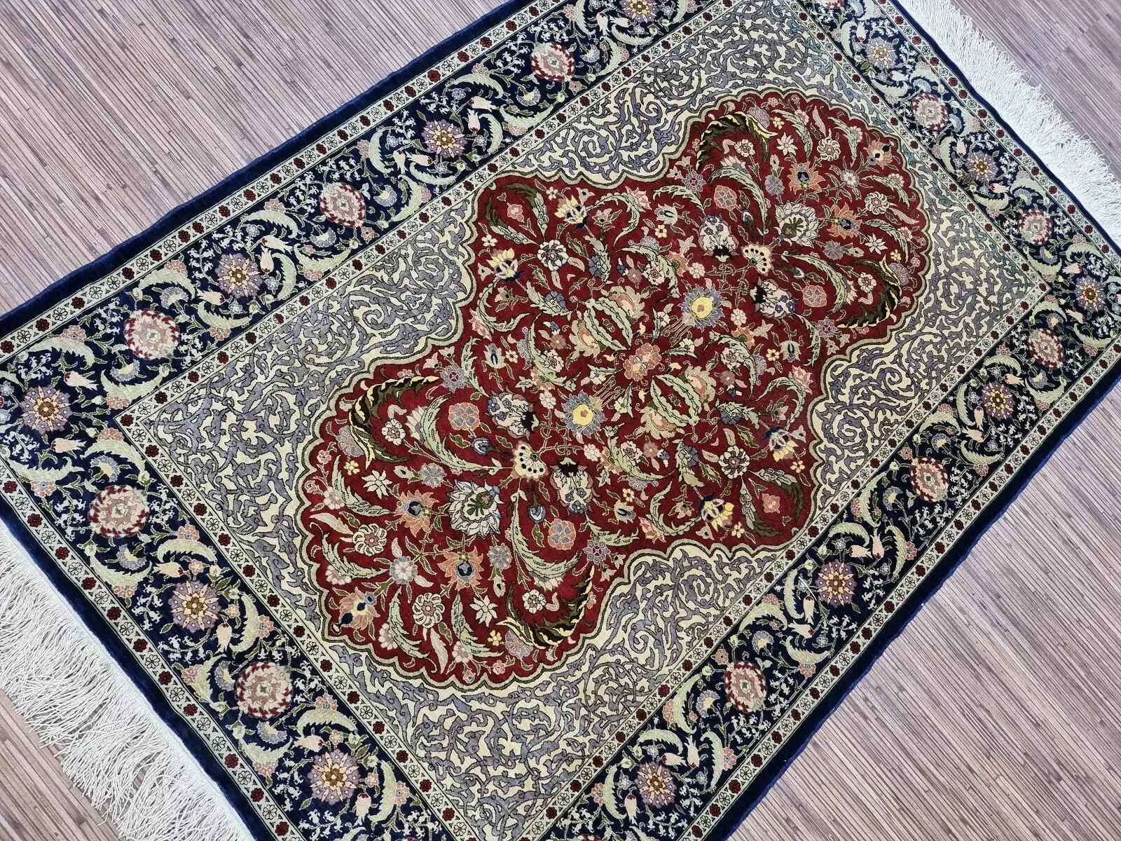 Handmade Vintage Turkish Hereke Silk Rug 3.3' x 4.8' 1980s - 1D152 5