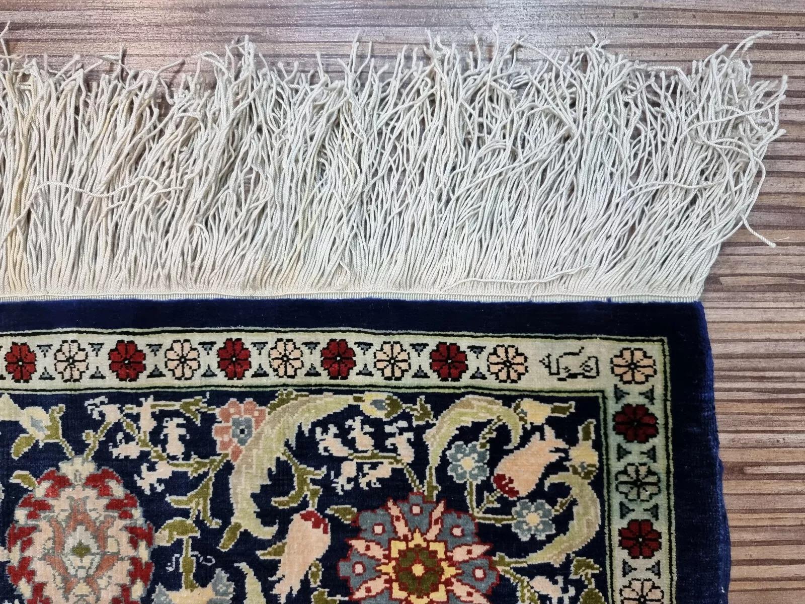 Handmade Vintage Turkish Hereke Silk Rug 3.3' x 4.8' 1980s - 1D152 6