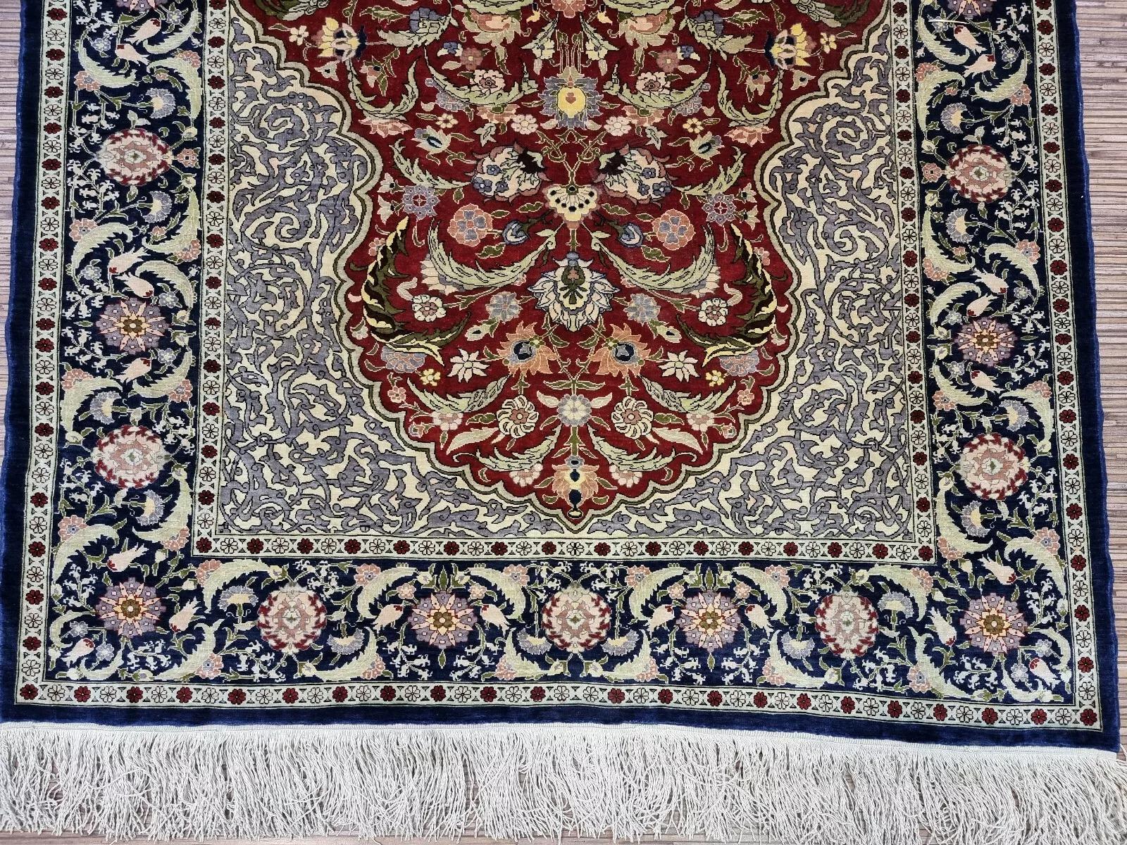 Late 20th Century Handmade Vintage Turkish Hereke Silk Rug 3.3' x 4.8' 1980s - 1D152