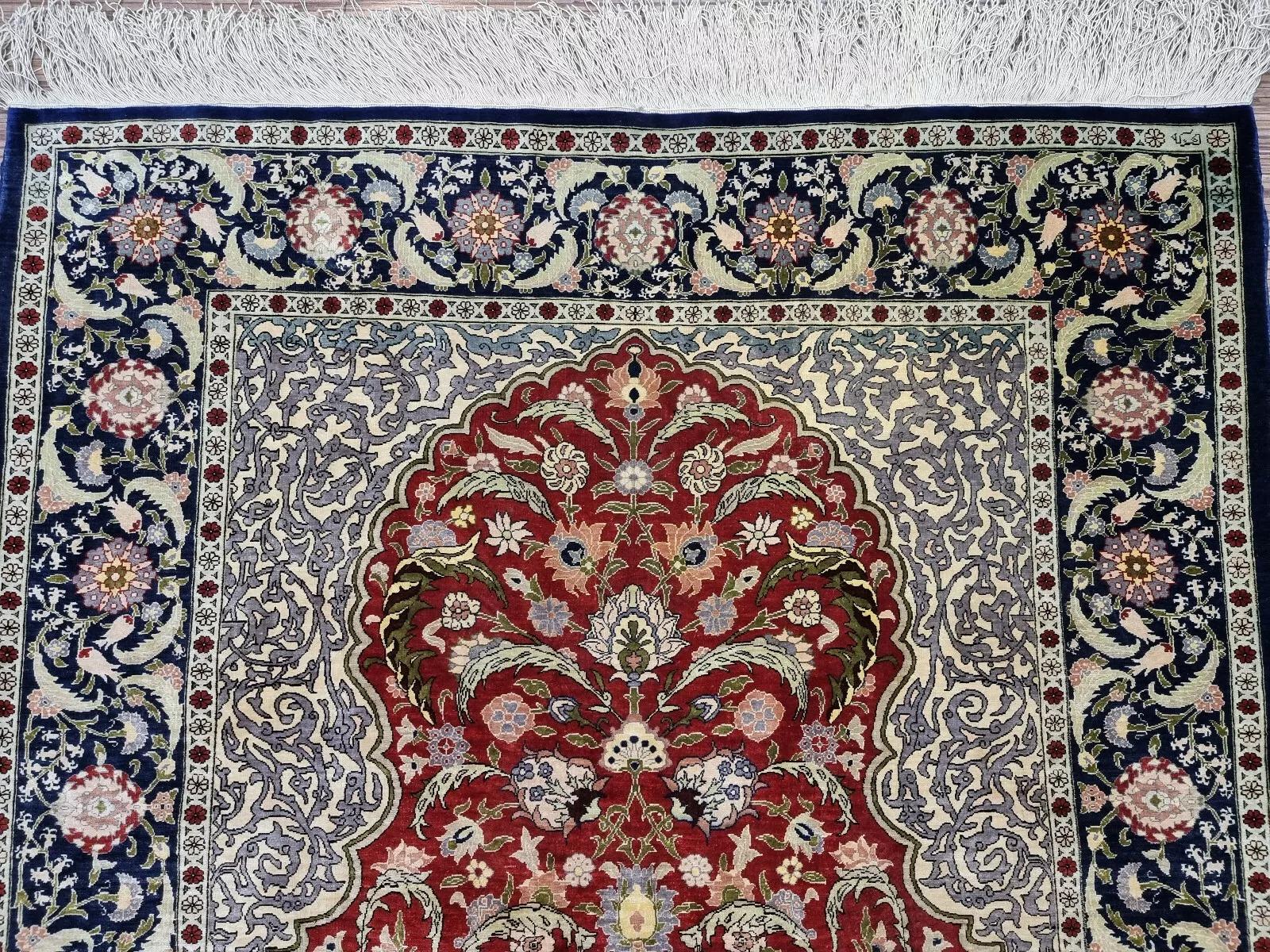 Handmade Vintage Turkish Hereke Silk Rug 3.3' x 4.8' 1980s - 1D152 1