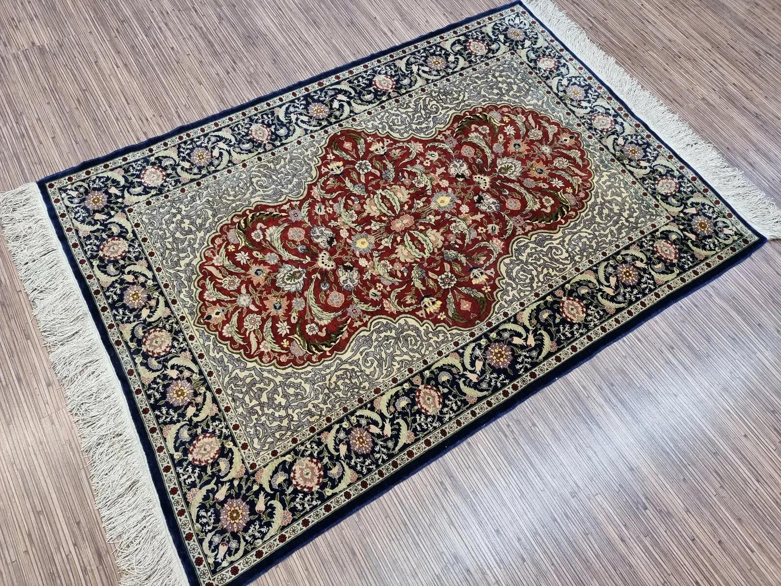 Handmade Vintage Turkish Hereke Silk Rug 3.3' x 4.8' 1980s - 1D152 2