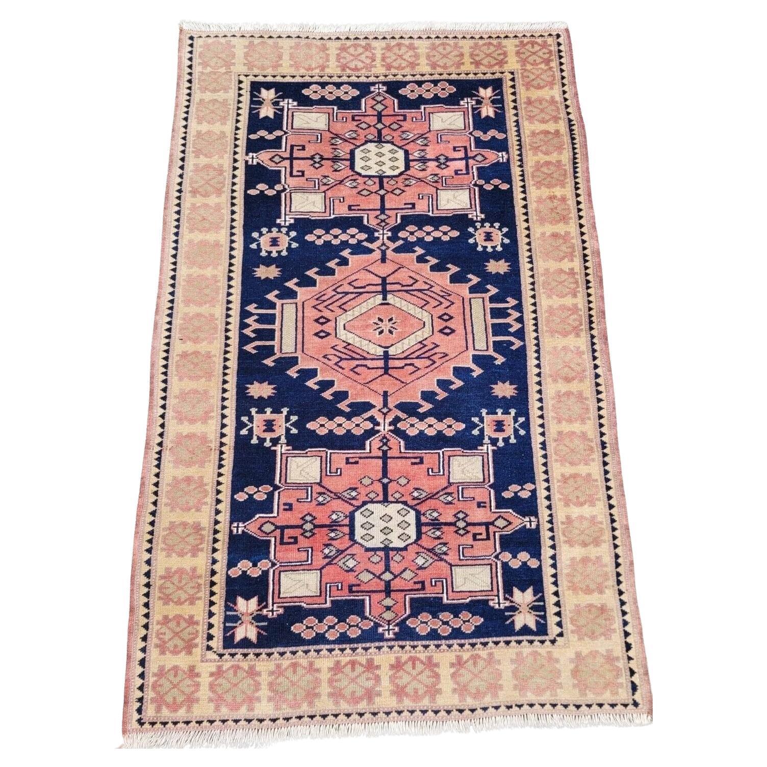 Handmade Vintage Turkish Kars Rug 3.5' x 5.4' (108 x 166 cm), 1970s - 2K06