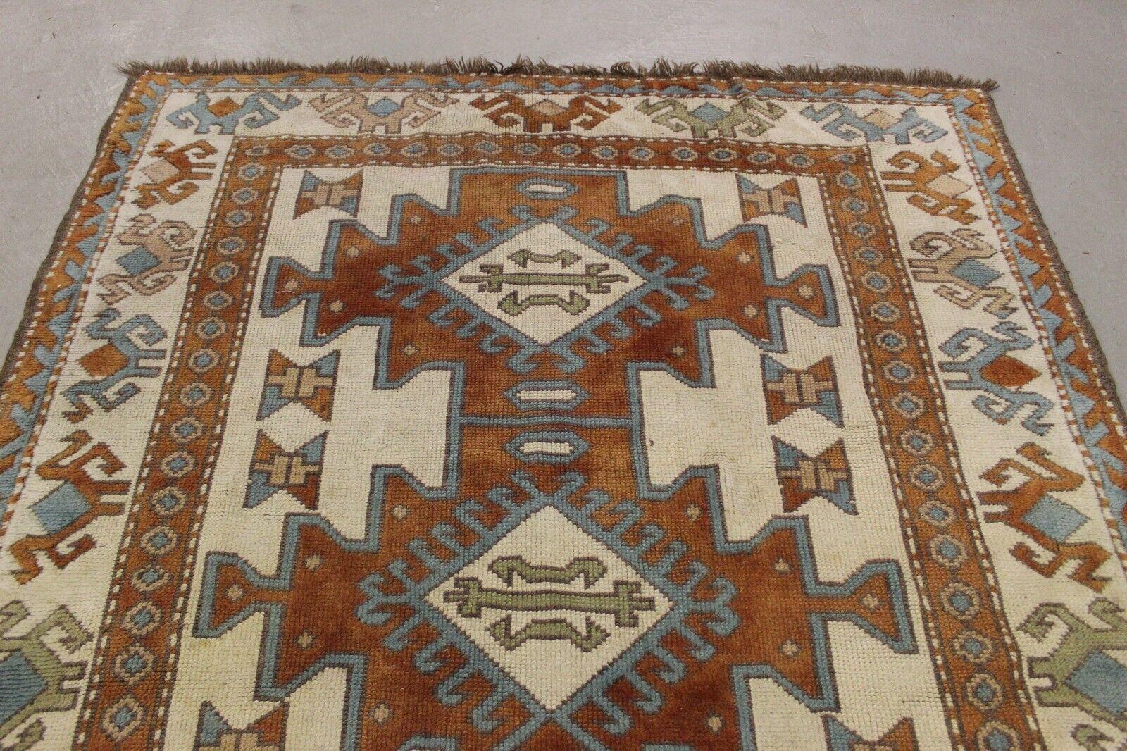 Wool Handmade Vintage Turkish Kars Rug 4.4' x 6', 1970s - 1K11