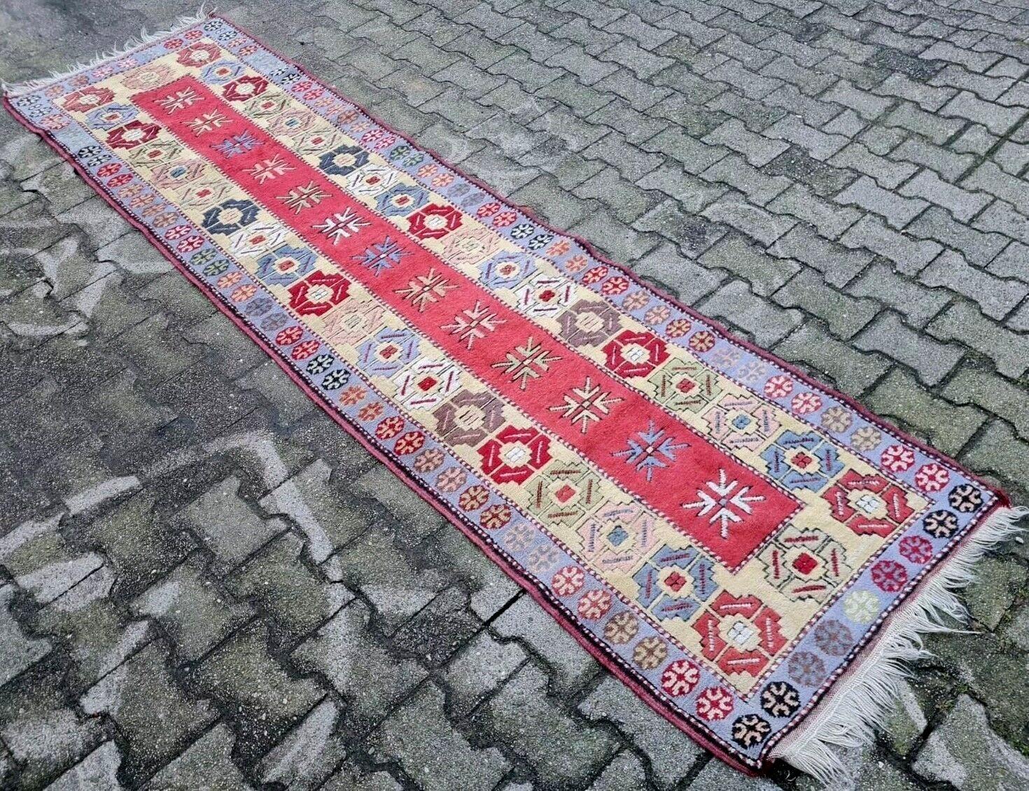 Noué à la main Tapis de course Vintage Kars Turc 2.5' x 8.9' 1960s - 2K41 en vente