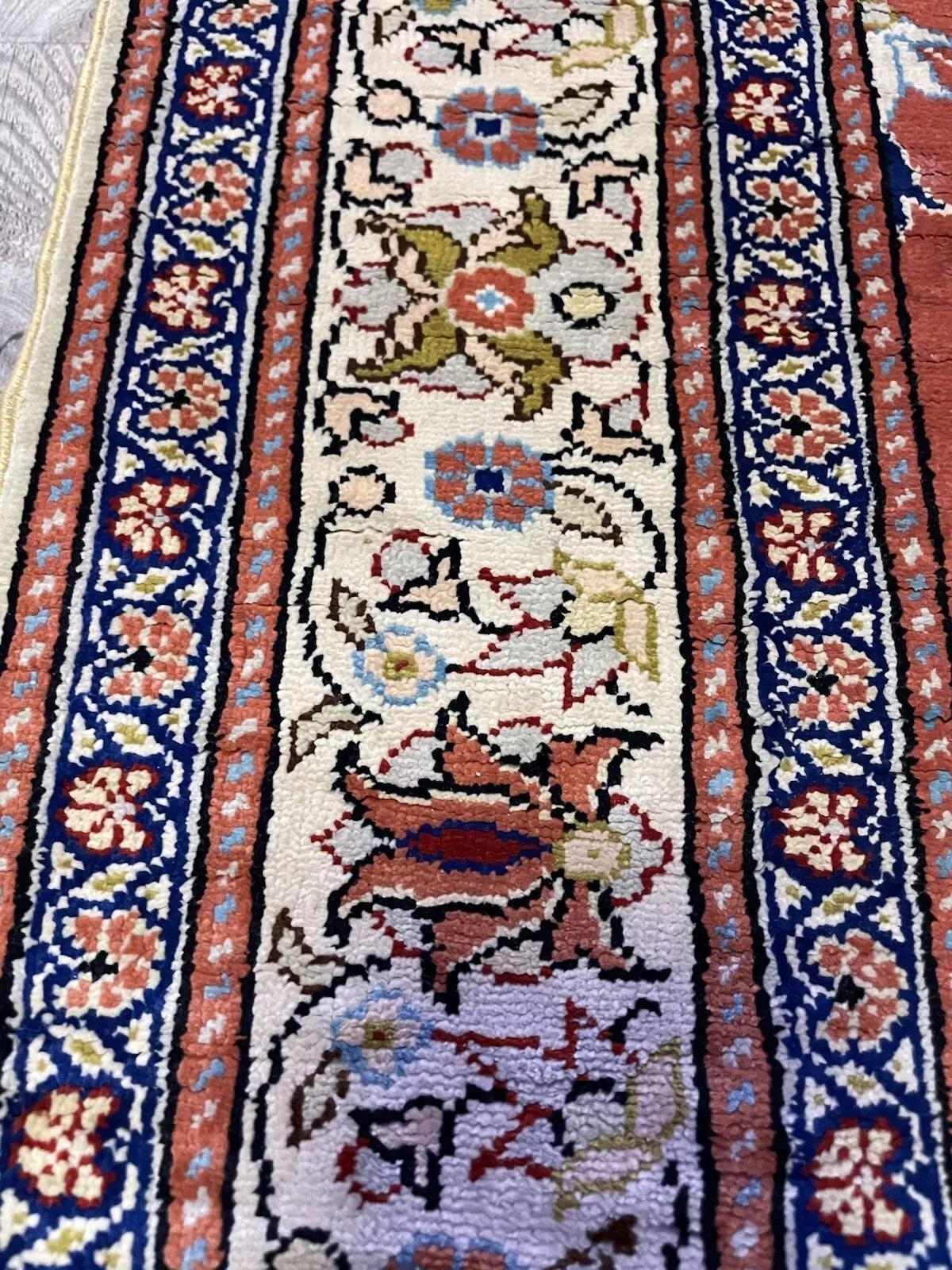 Hand-Knotted Handmade Vintage Turkish Keyseri Silk Rug 2' x 3.3' 1970s - 1N85 For Sale