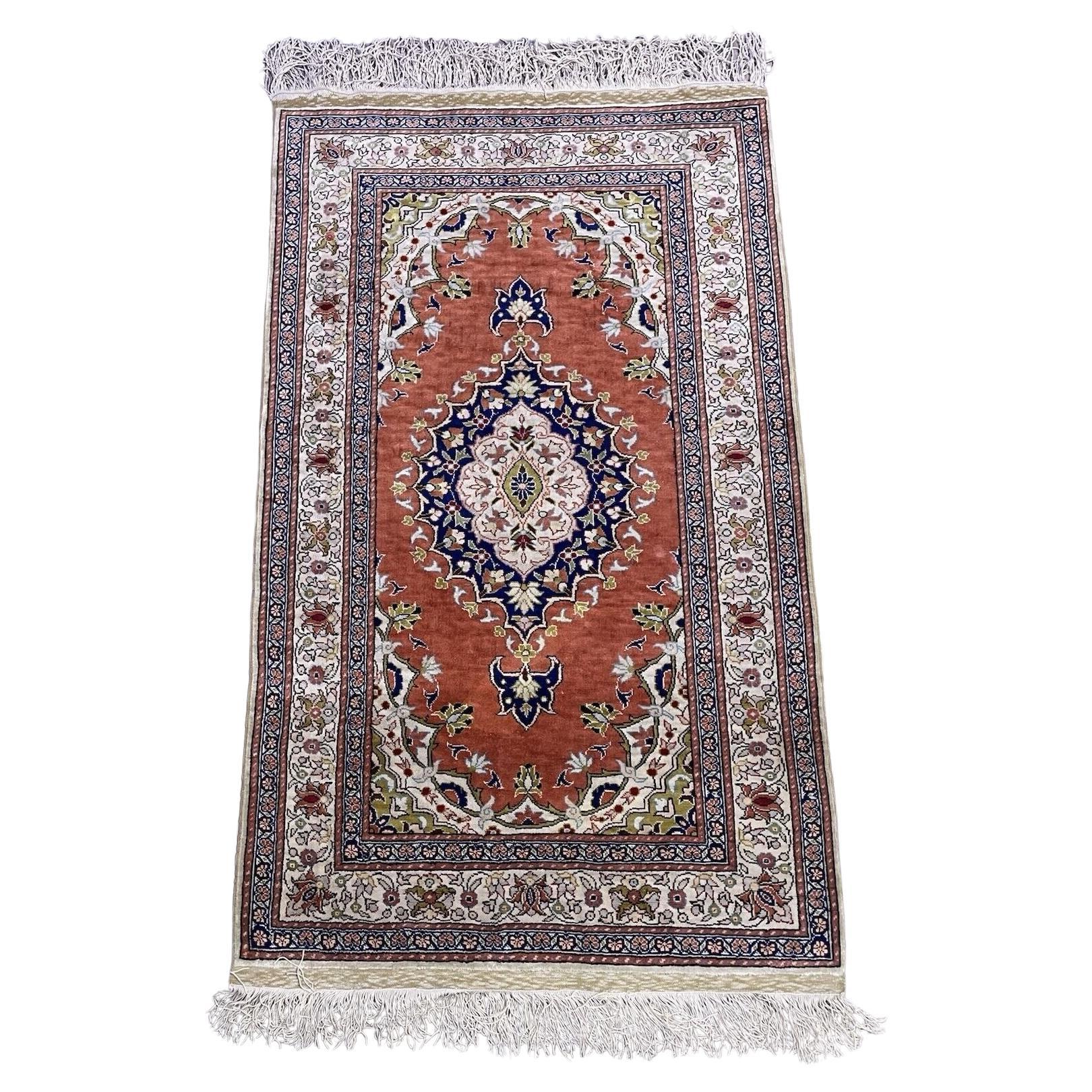 Handmade Vintage Turkish Keyseri Silk Rug 2' x 3.3' 1970s - 1N85