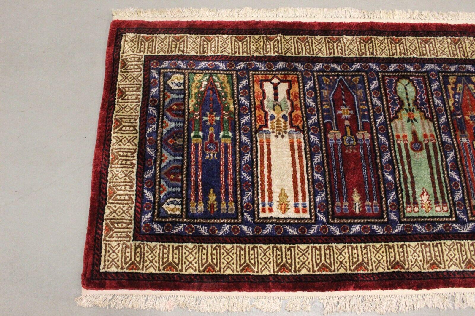 Handmade Vintage Turkish Keyseri Silk Rug 2.8' x 7' 1970s - 1K25 1