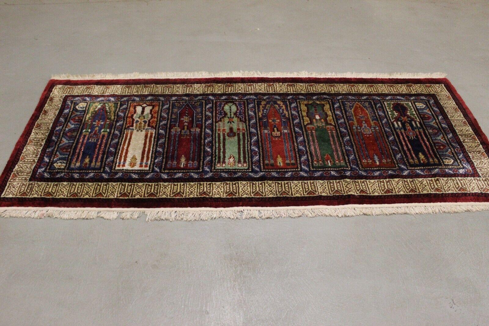 Handmade Vintage Turkish Keyseri Silk Rug 2.8' x 7' 1970s - 1K25 2