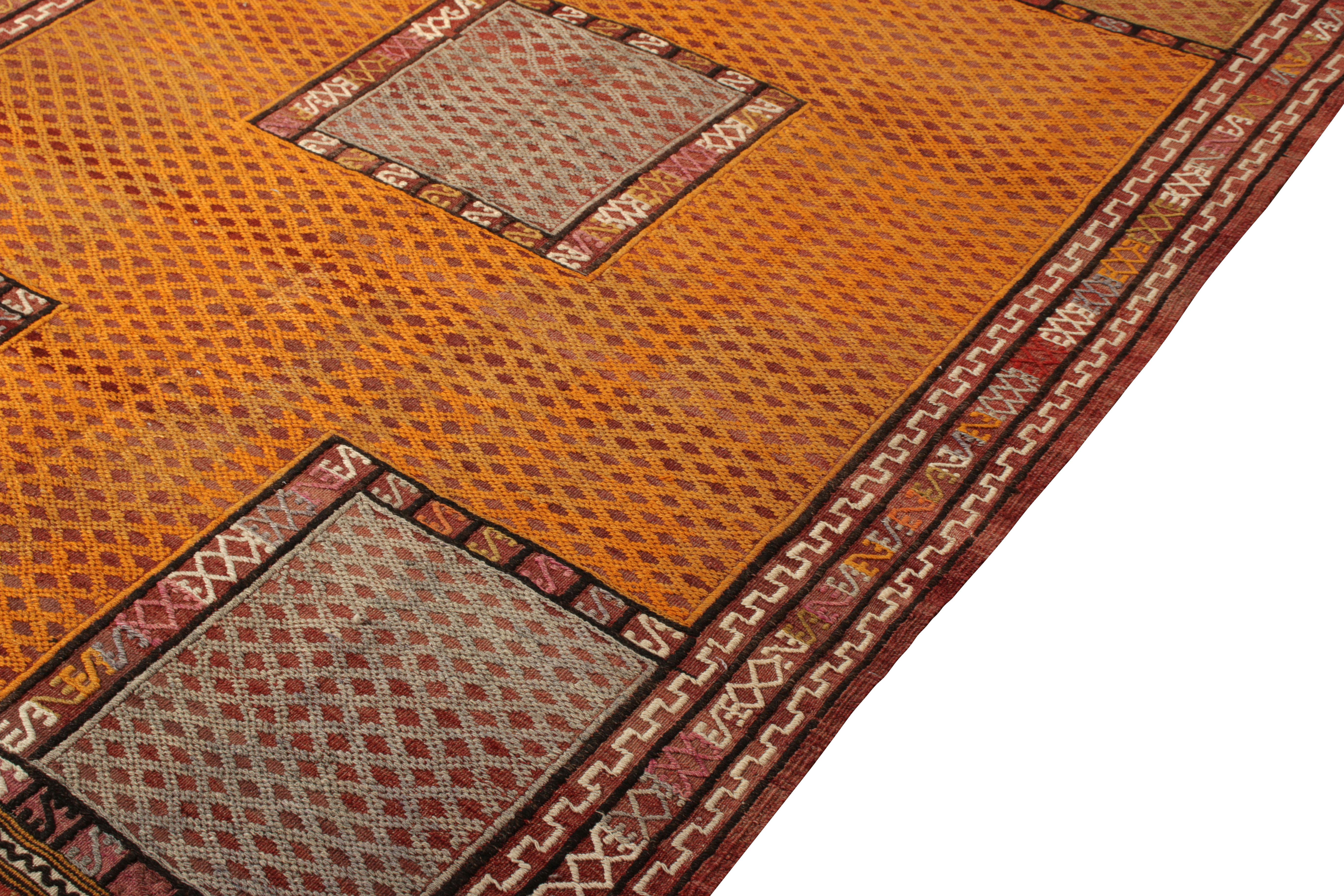 Hand-Woven Handmade Vintage Turkish Kilim Rug Gold Multi-Color Textural Geometric Pattern