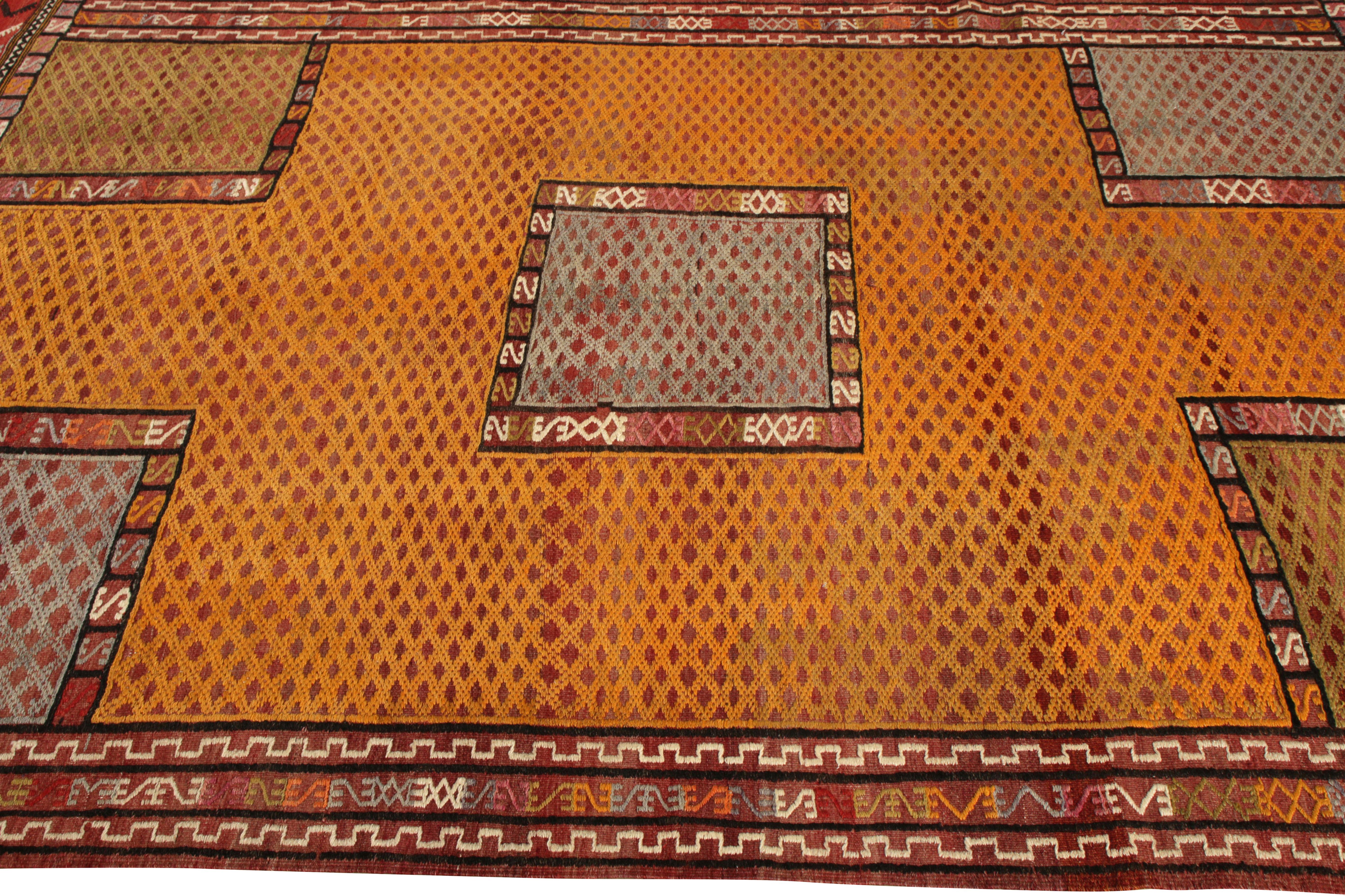 Mid-20th Century Handmade Vintage Turkish Kilim Rug Gold Multi-Color Textural Geometric Pattern
