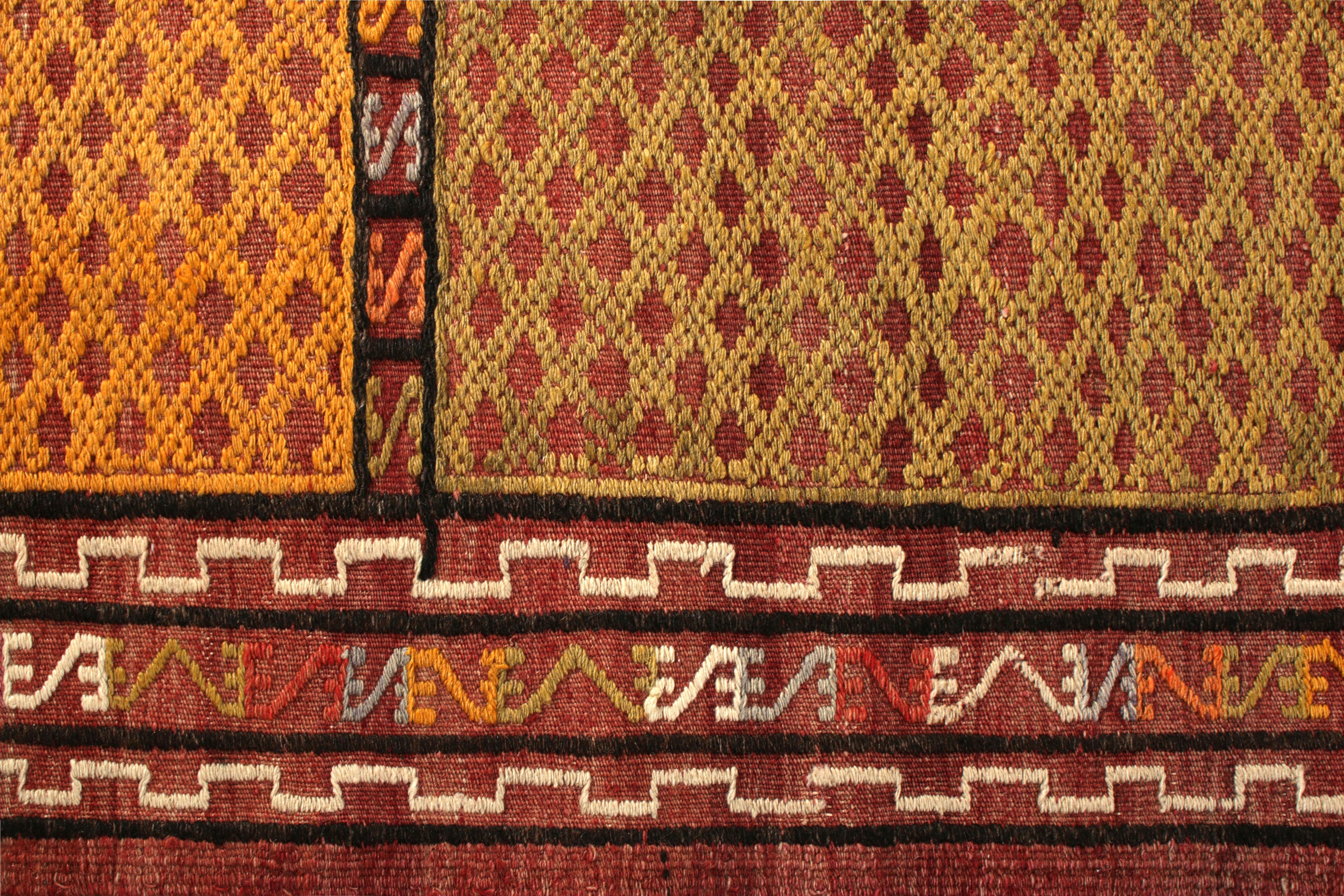 Wool Handmade Vintage Turkish Kilim Rug Gold Multi-Color Textural Geometric Pattern