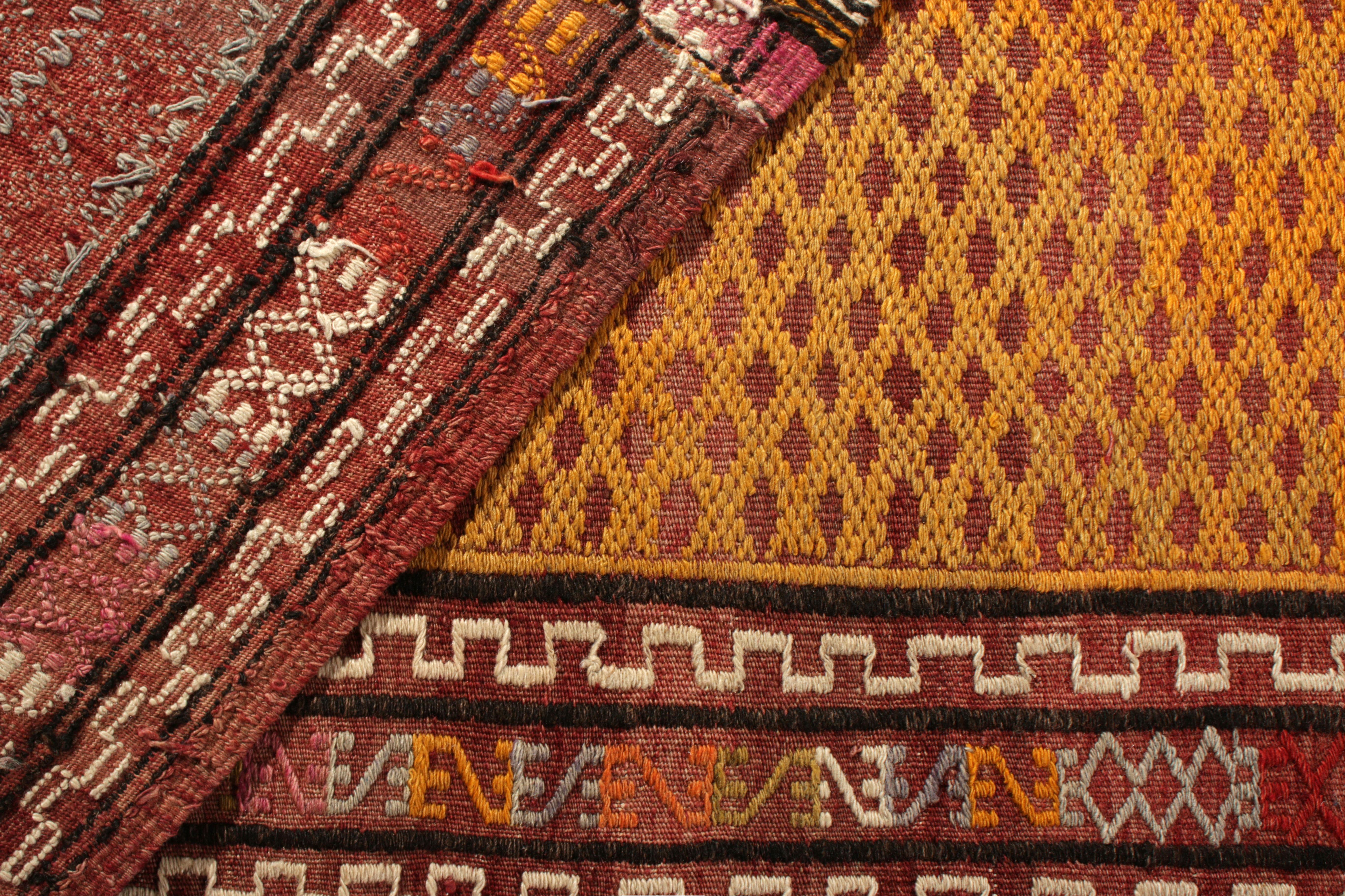 Handmade Vintage Turkish Kilim Rug Gold Multi-Color Textural Geometric Pattern 1
