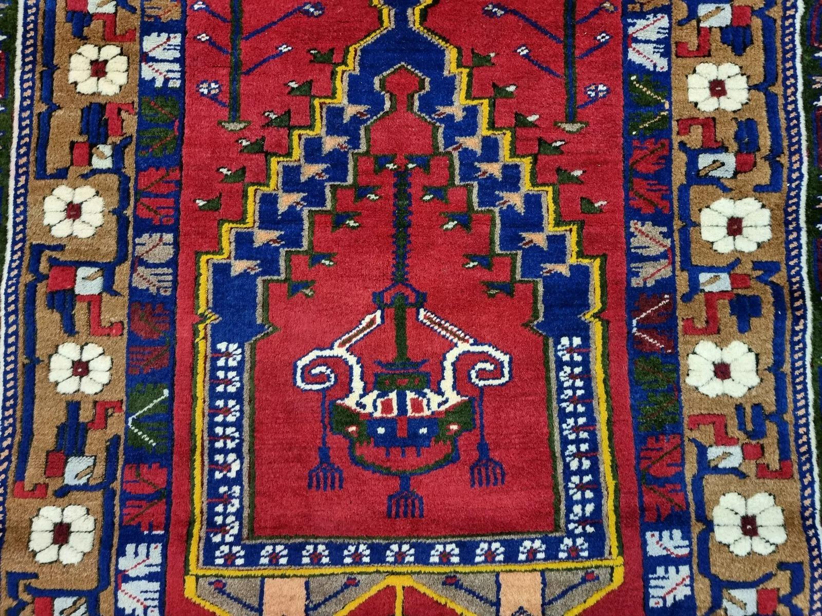 Handmade Vintage Turkish Konya Rug 3.5' x 6' 1960s - 1D202 4
