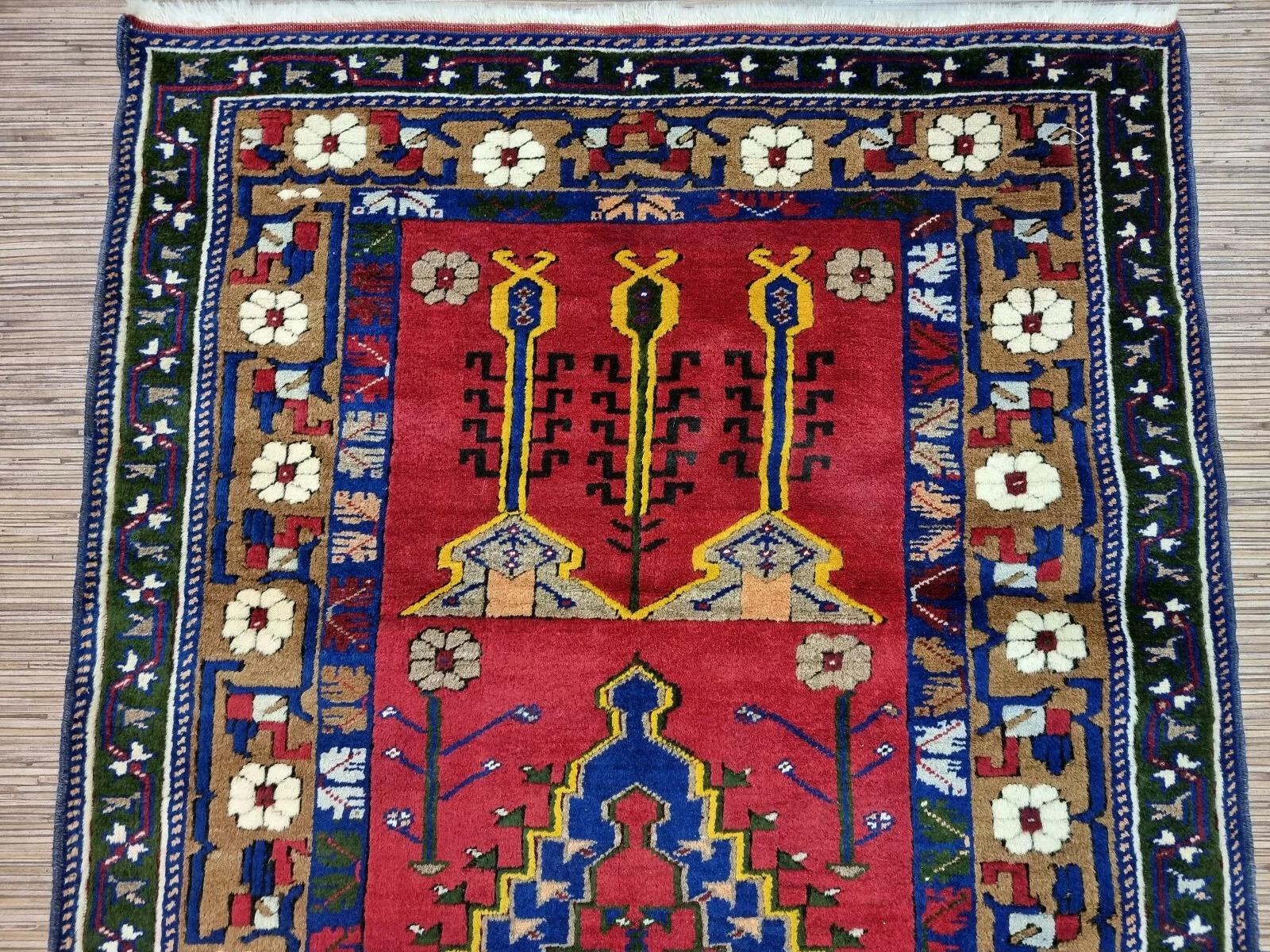 Handmade Vintage Turkish Konya Rug 3.5' x 6' 1960s - 1D202 6