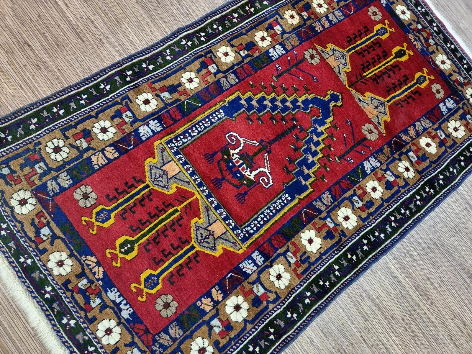 Hand-Knotted Handmade Vintage Turkish Konya Rug 3.5' x 6' 1960s - 1D202