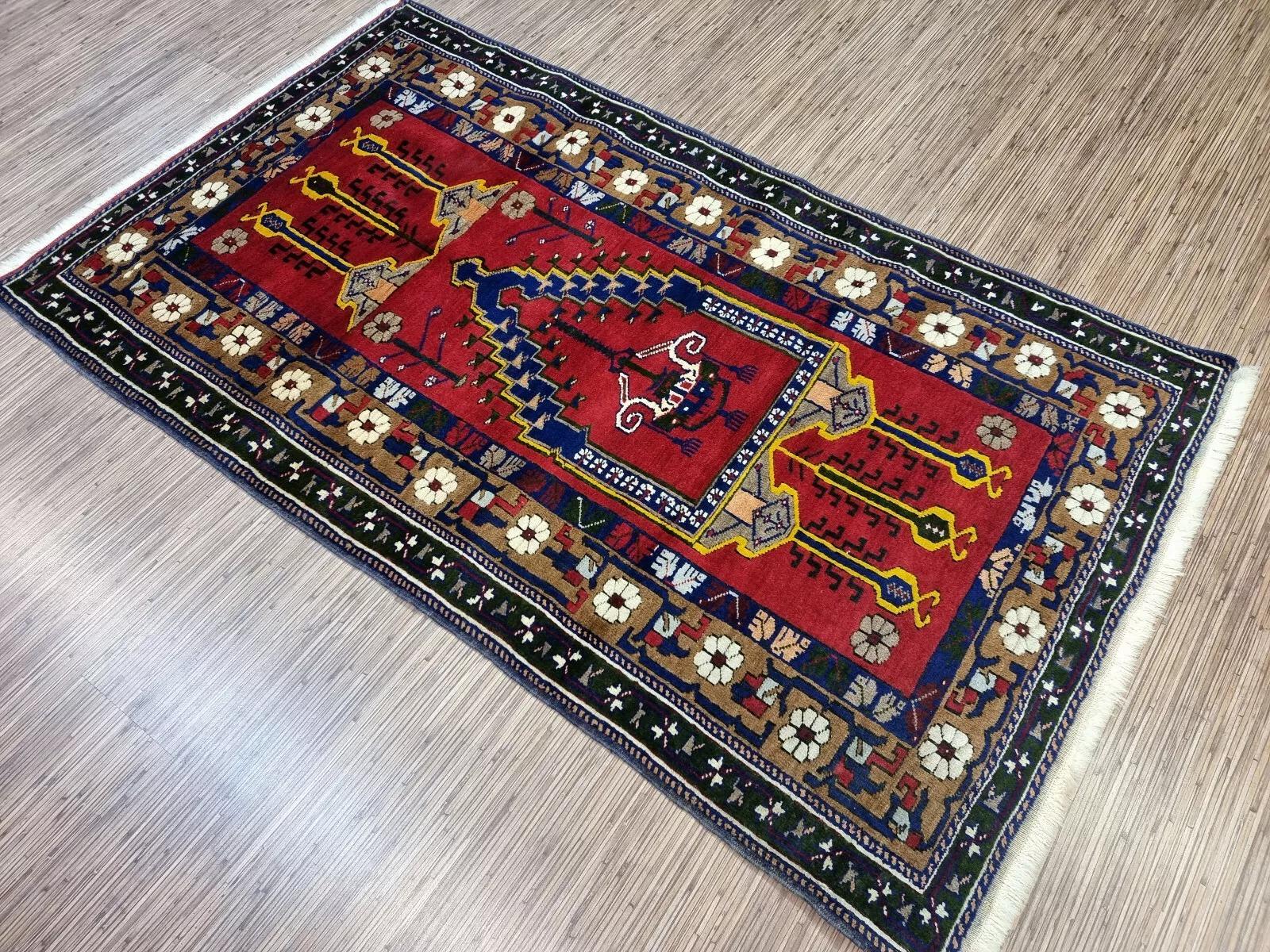 Handmade Vintage Turkish Konya Rug 3.5' x 6' 1960s - 1D202 In Good Condition In Bordeaux, FR