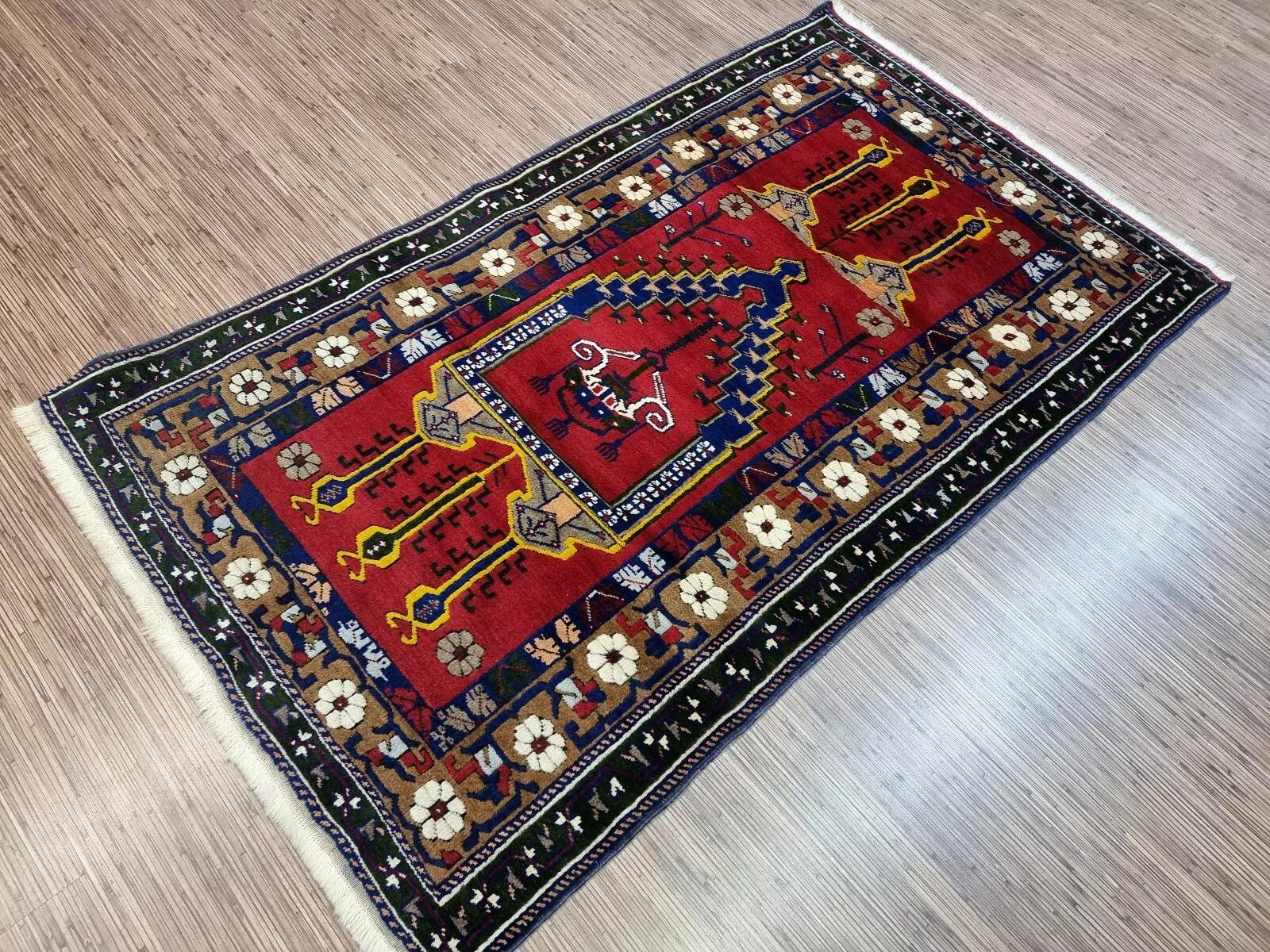 Wool Handmade Vintage Turkish Konya Rug 3.5' x 6' 1960s - 1D202