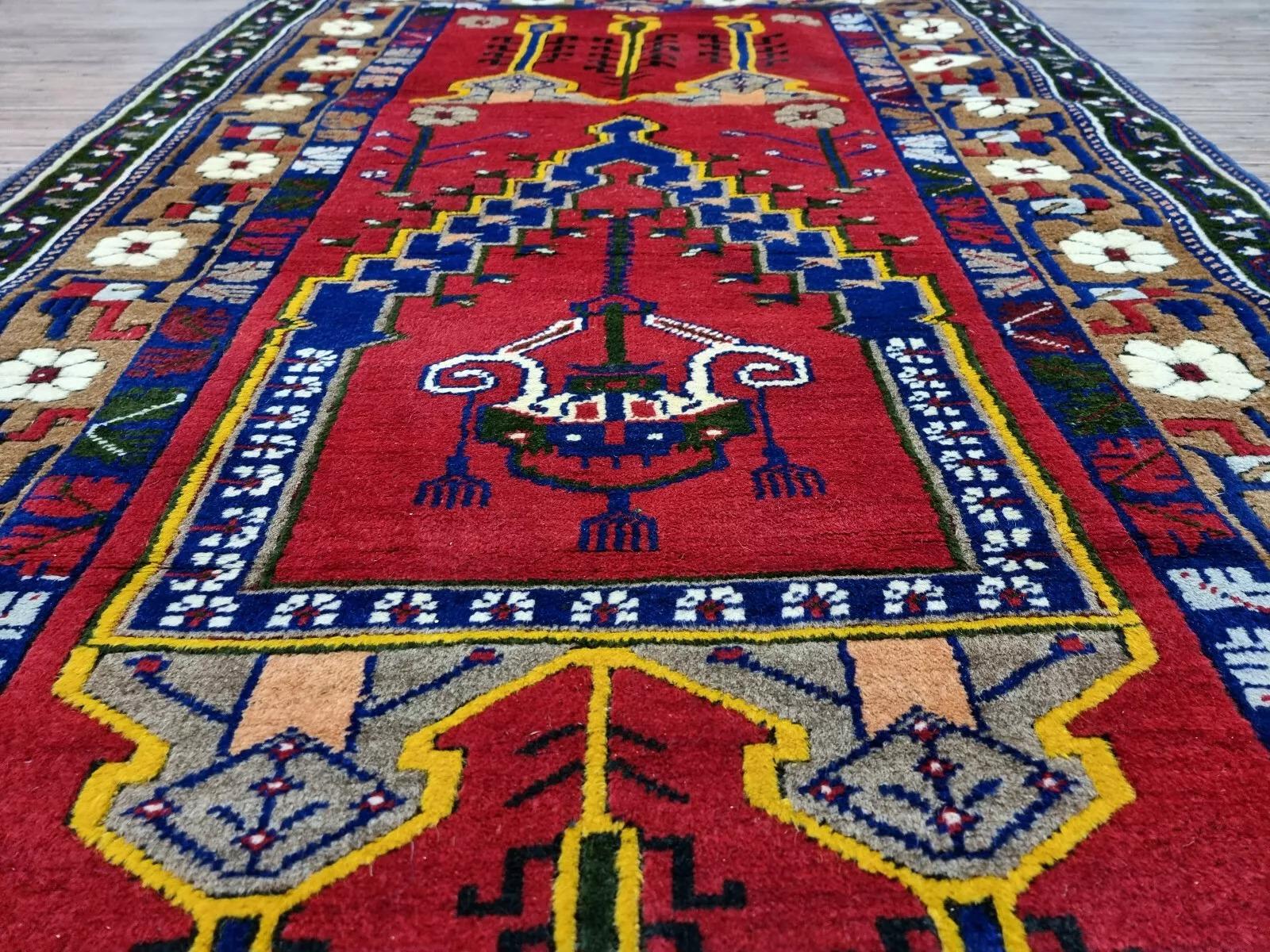 Handmade Vintage Turkish Konya Rug 3.5' x 6' 1960s - 1D202 2