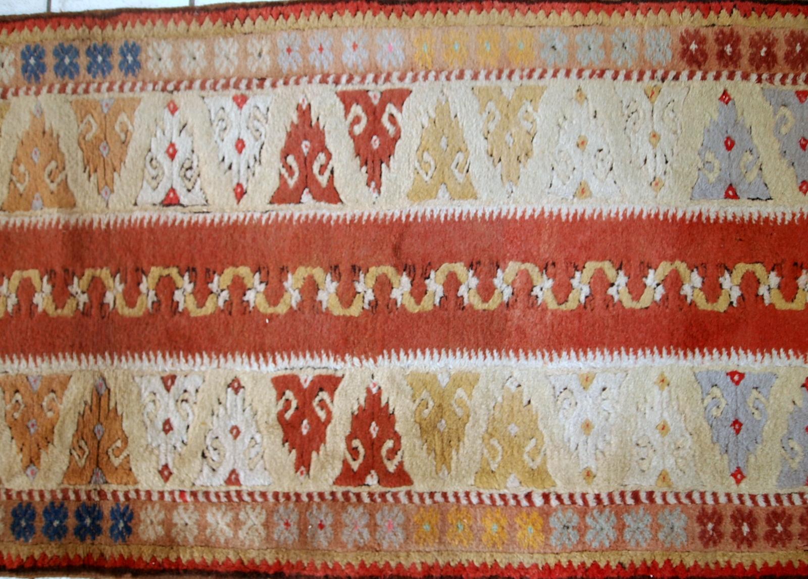 Wool Handmade Vintage Turkish Melas Runner, 1950s, 1C689 For Sale