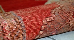 Vintage Turkish Oushak Runner, Wool, Red & Blue, Circa 1940s - 1C515