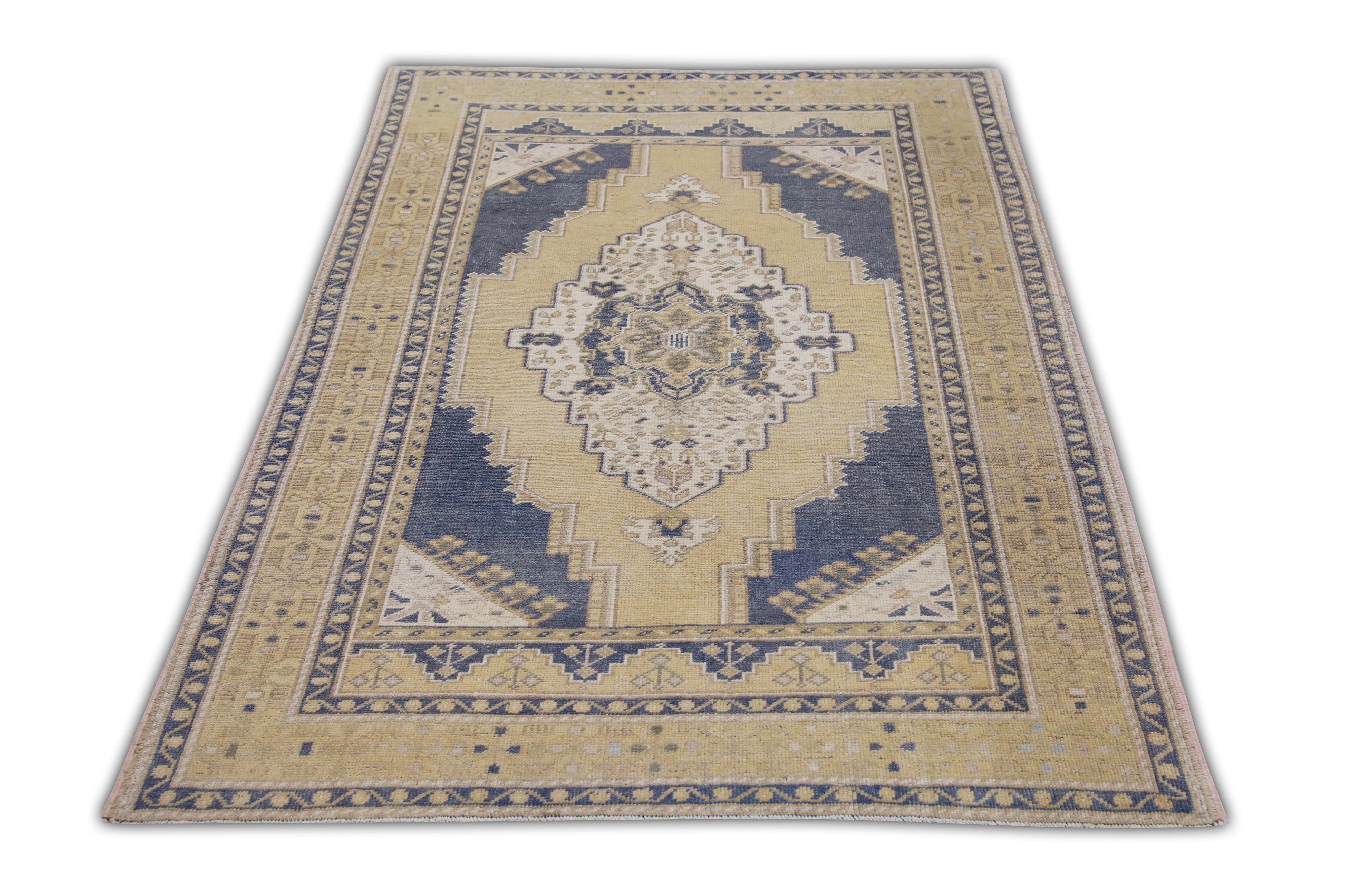 Introducing a one-of-a-kind vintage Turkish hand-knotted wool rug, carefully crafted by skilled artisans using traditional techniques passed down through generations. This exquisite rug boasts a stunning array of natural dyes, resulting in a rich