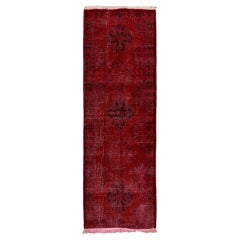 4.6x13.4 Ft Handmade Vintage Turkish Wool Runner Rug in Red for Hallway Decor