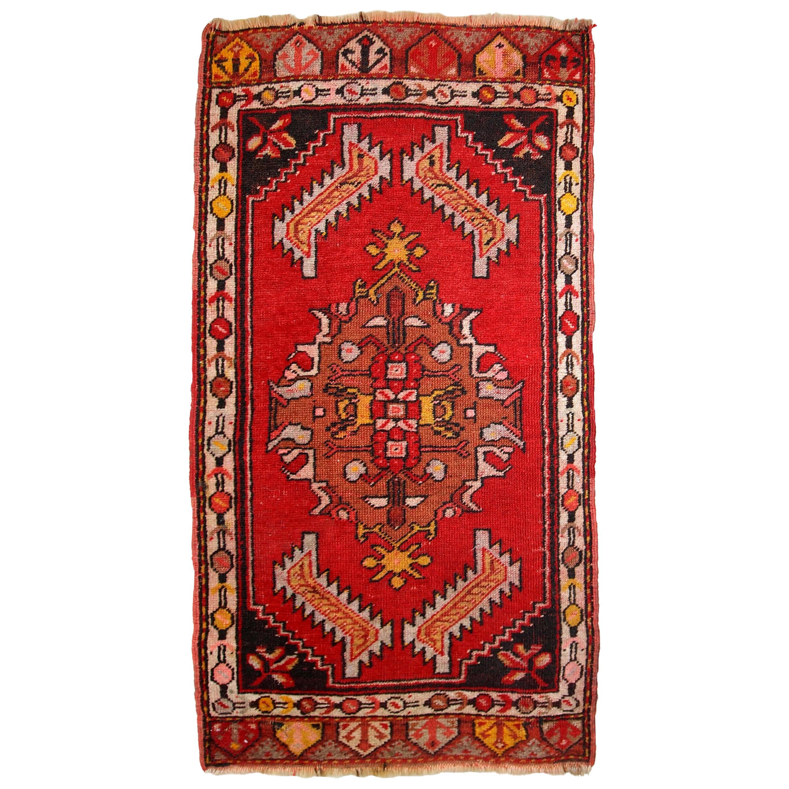 Tapis Yastik turc vintage fait main:: années 1960:: 1C651