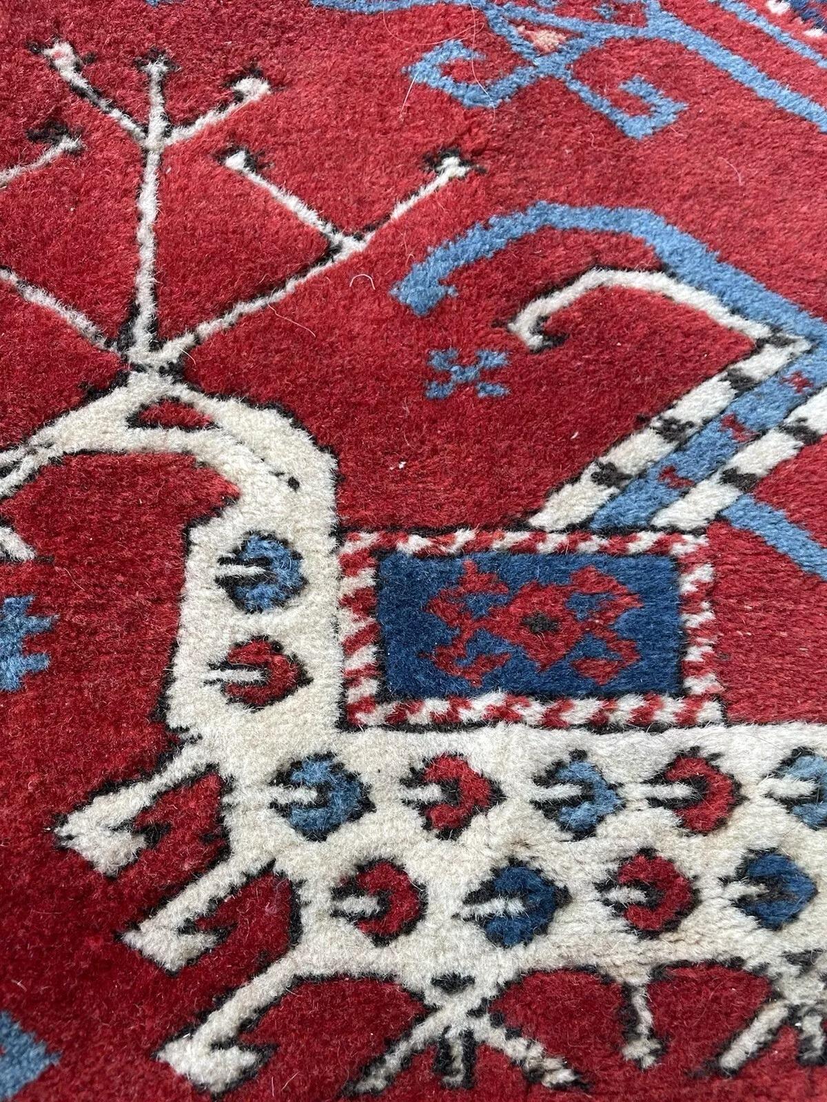 Tapis vintage turc Yuruk fait main 5.3' x 7.2' 1940s - 1N82 Bon état - En vente à Bordeaux, FR