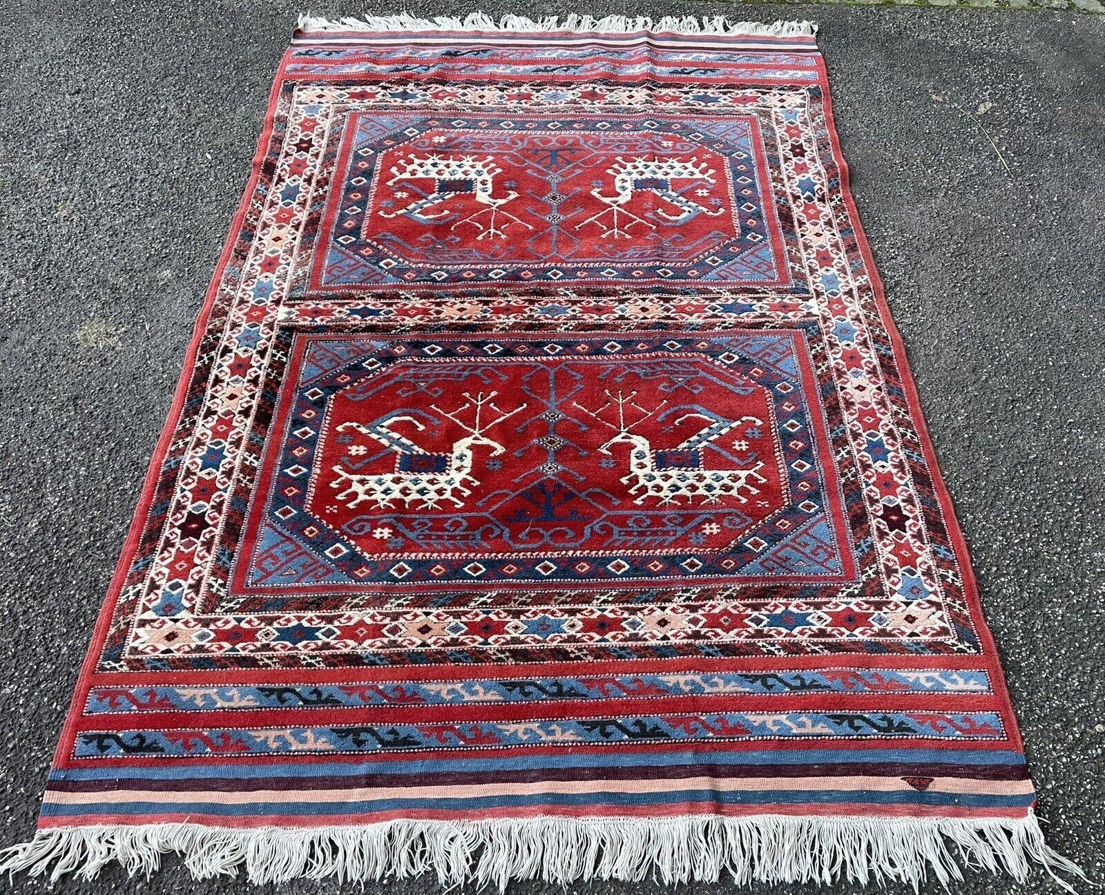 Tapis vintage turc Yuruk fait main 5.3' x 7.2' 1940s - 1N82 en vente 2